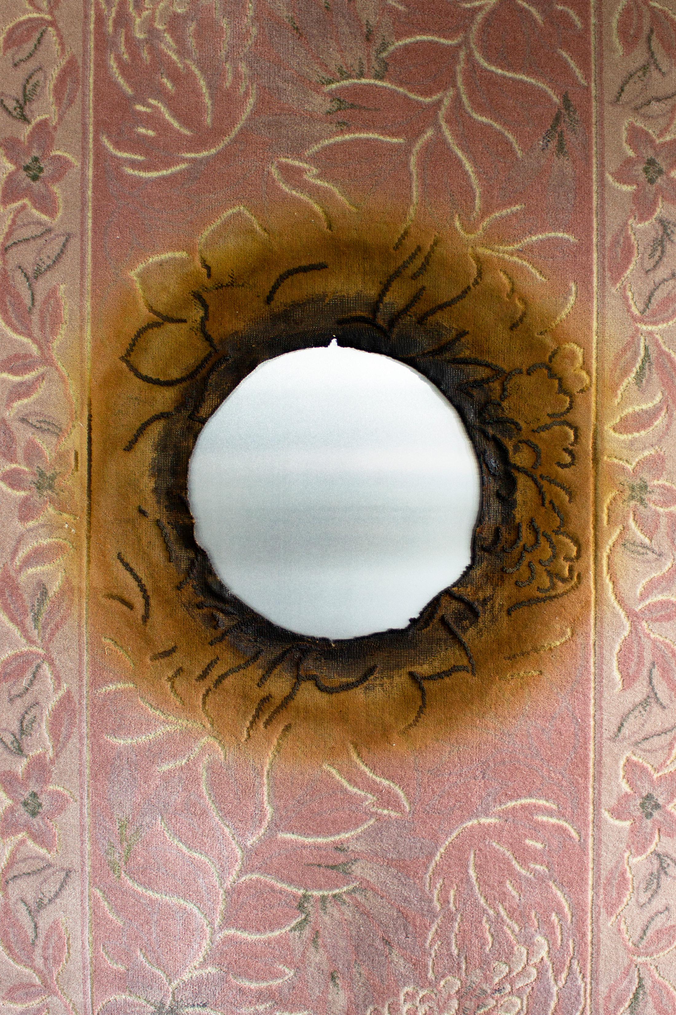 Exhibition View Group Show «Stitches. Home as Composition; view on Pablo Rezzonico, Falò II (Bonfire), 2021» at Krone Couronne, Biel/Bienne, 2022 / Photo: Nicolas Delaroche / Courtesy: the artists and Krone Couronne