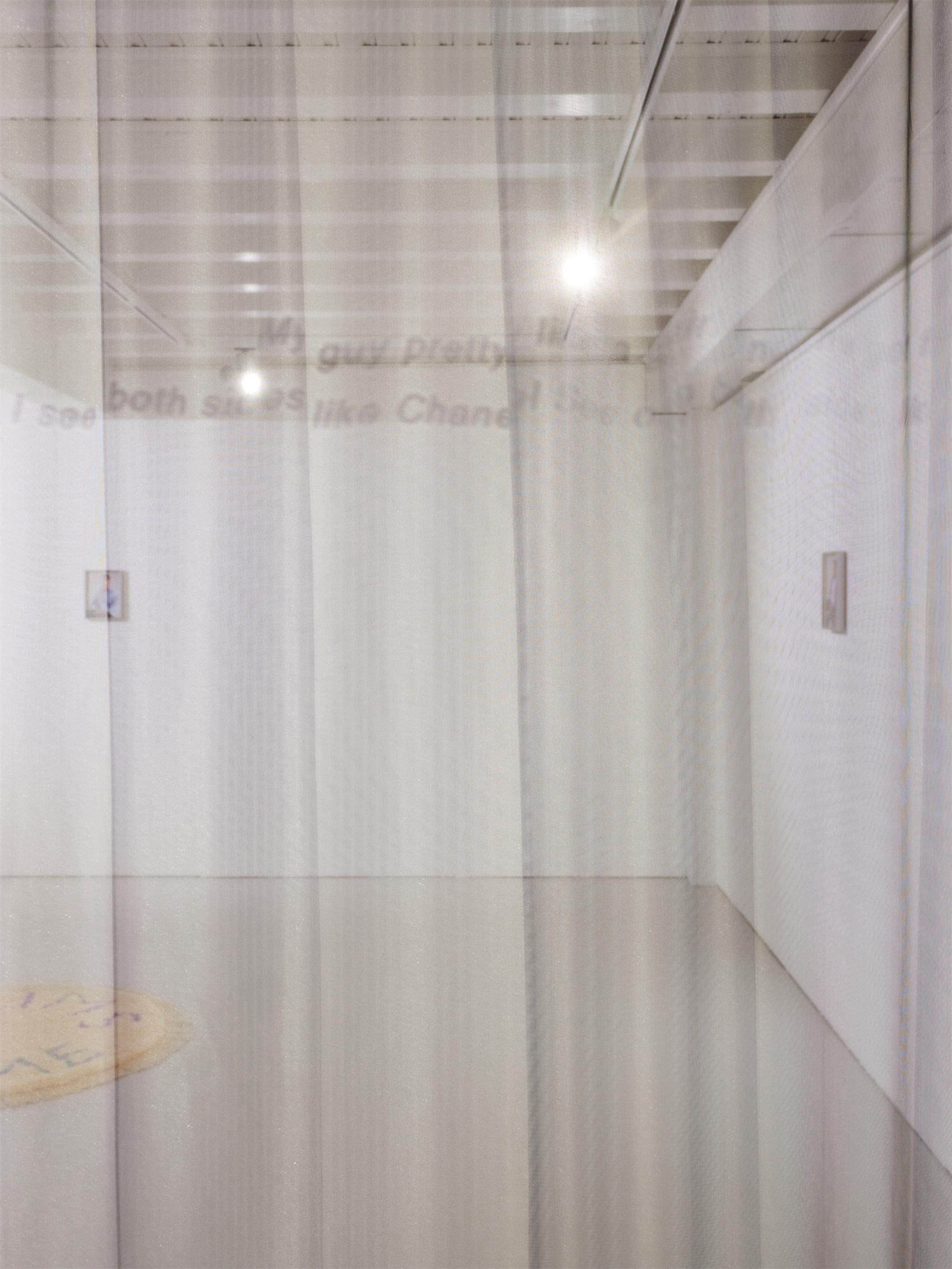 Exhibition View Group Show «Stitches. Home as Composition; view on Camille Buhler, Dandelion, 2021» at Krone Couronne, Biel/Bienne, 2022 / Photo: Nicolas Delaroche / Courtesy: the artists and Krone Couronne