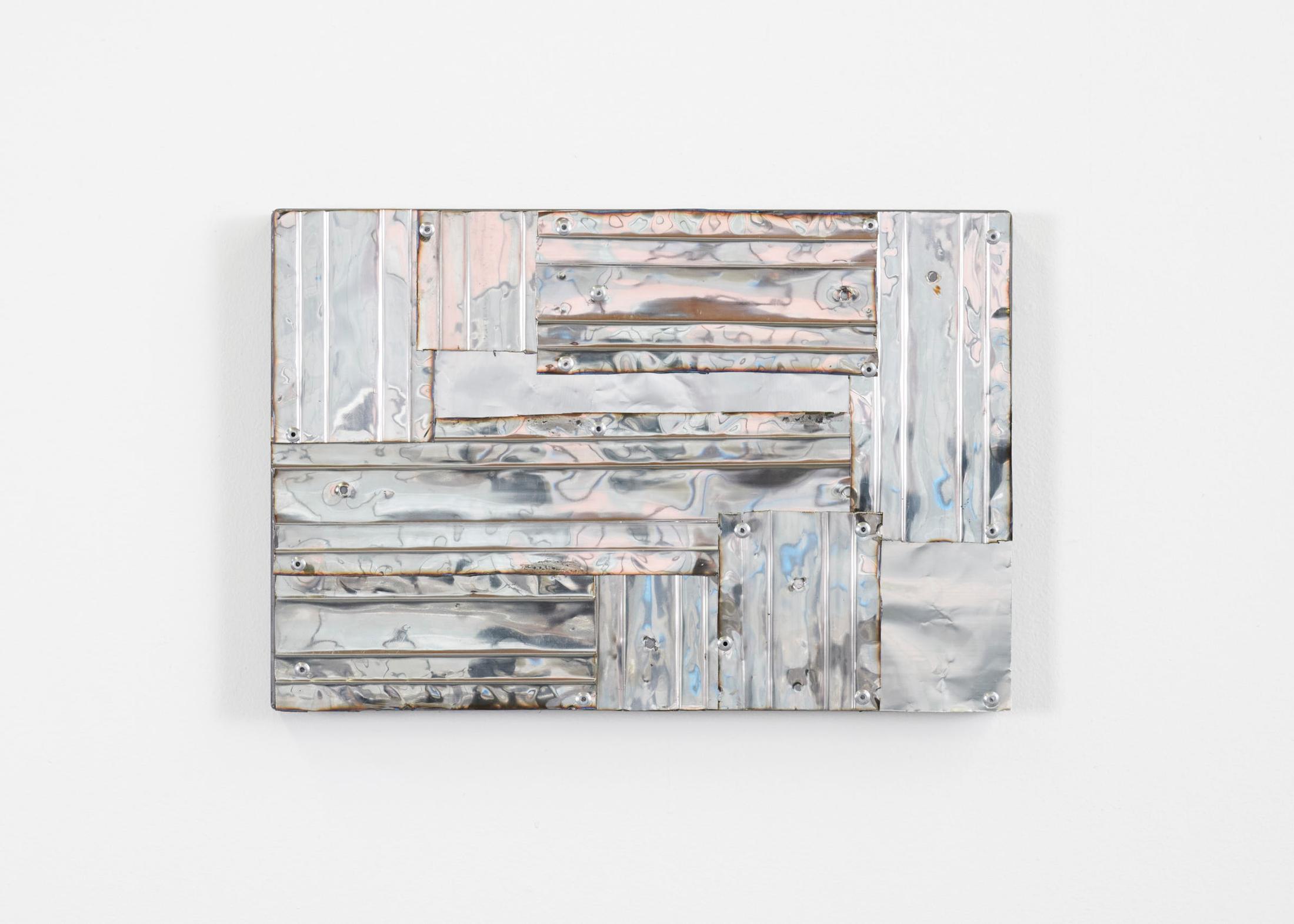 Exhibition View Group Show «Stop thinking about forever; view on Gilles Jacot, Essentials 1, 2021, Graphite powder, metal, paint, rivets, 40 x 30 x 4 cm» at Hamlet, Zurich, 2022-2023 / Photo: Patrick Cipriani / Courtesy: the artists and Hamlet