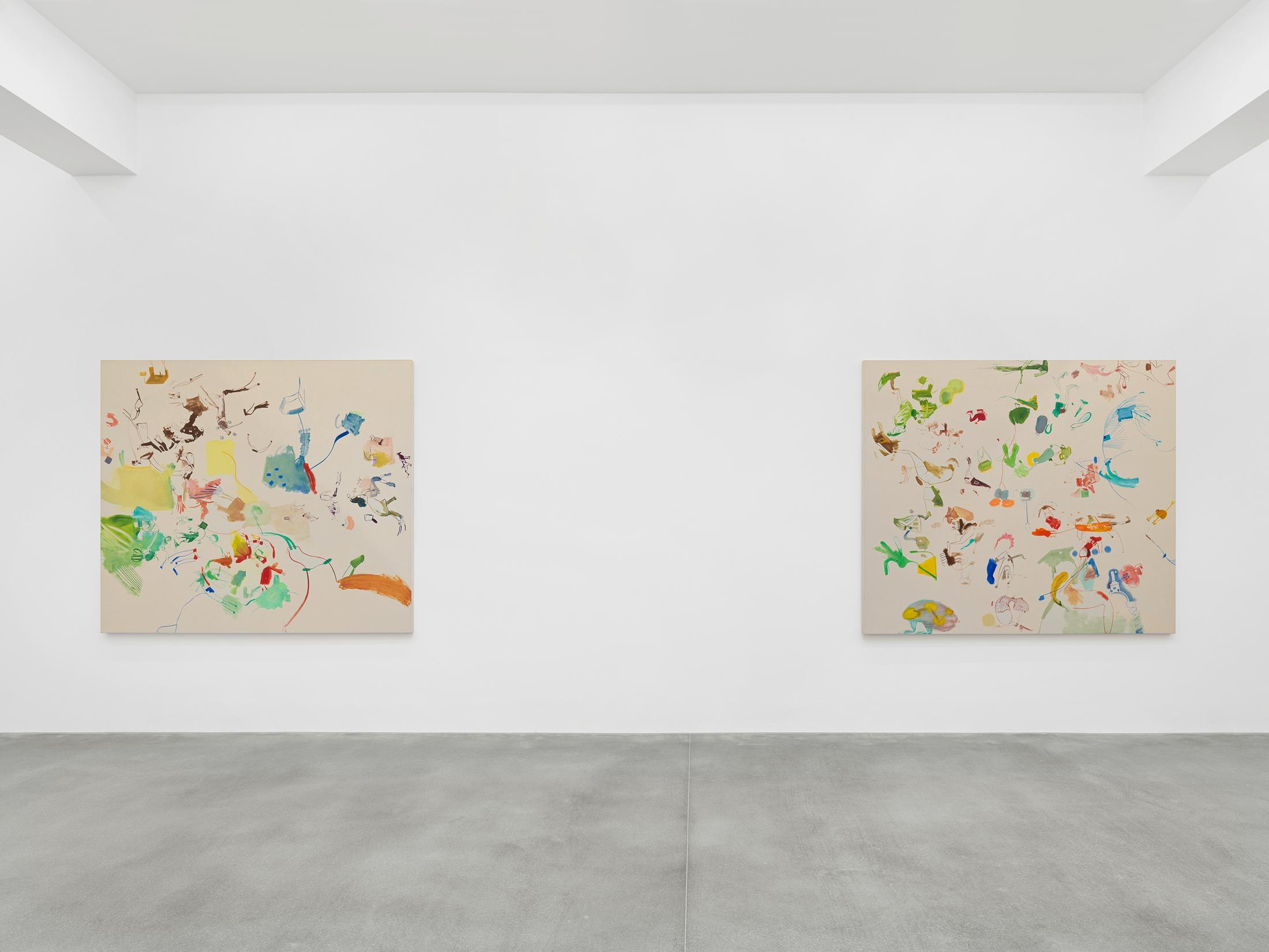 Exhibition View Sue Williams Soloshow at Galerie Eva Presenhuber, Waldmannstrasse, Zurich, 2020 / Photo: Stefan Altenburger / © Sue Williams / Courtesy the artist and Galerie Eva Presenhuber, Zurich / New York