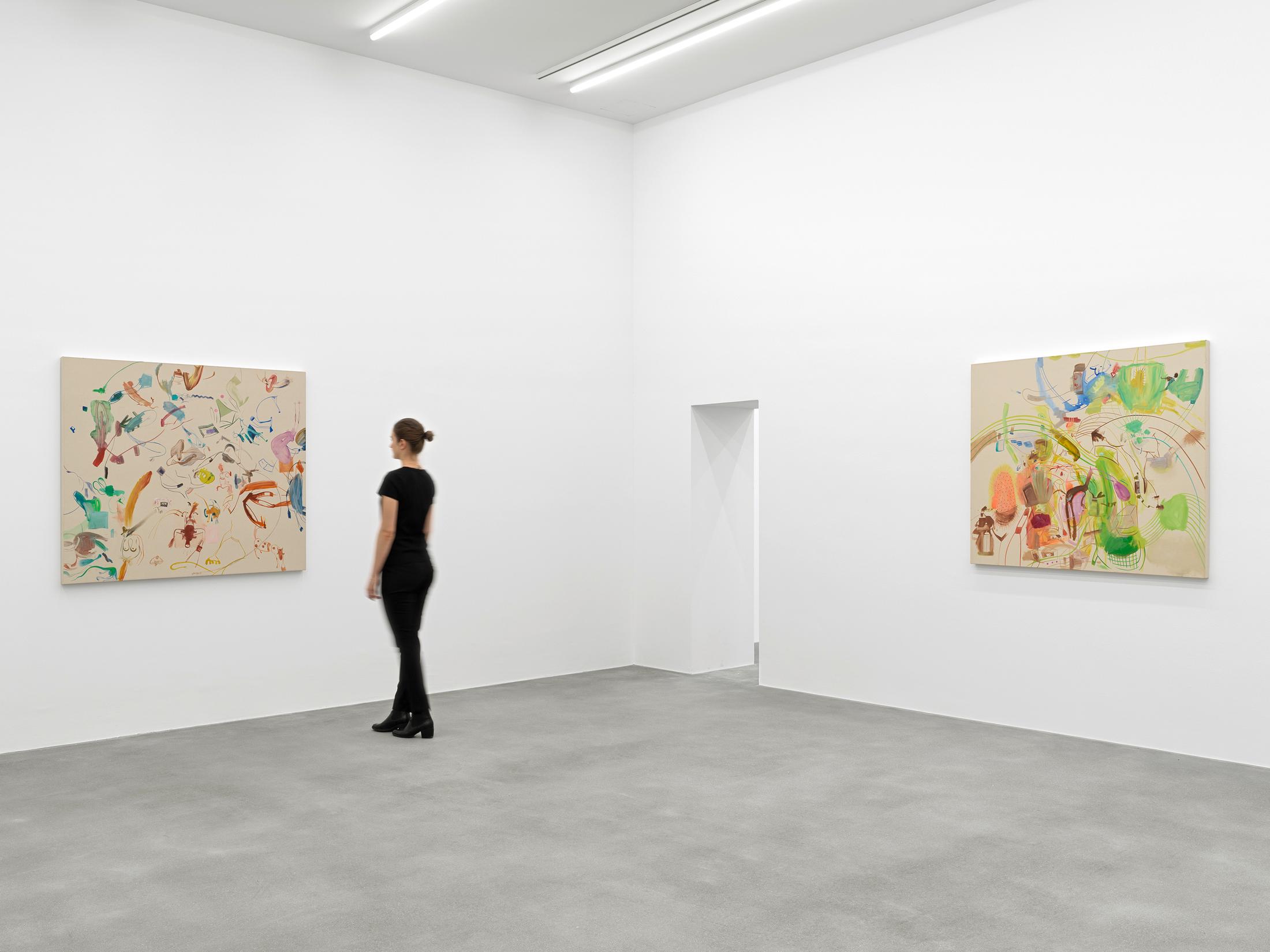 Exhibition View Sue Williams Soloshow at Galerie Eva Presenhuber, Waldmannstrasse, Zurich, 2020 / Photo: Stefan Altenburger / © Sue Williams / Courtesy the artist and Galerie Eva Presenhuber, Zurich / New York