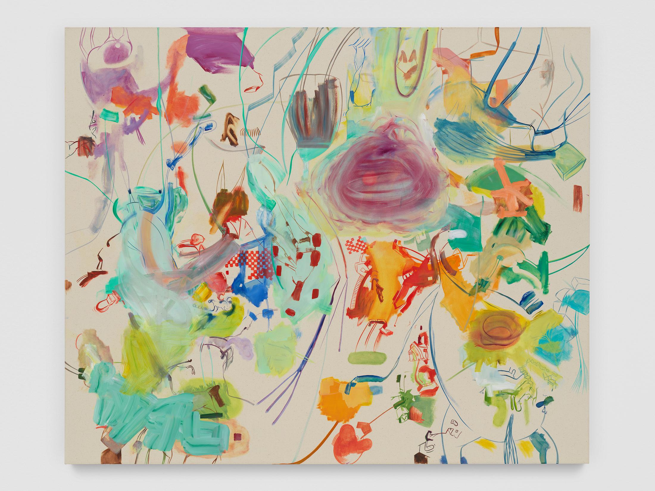 Exhibition View Sue Williams Soloshow (view on Sue Williams, Someone's Future, 2020, Oil on canvas, 127 x 152.5 cm) at Galerie Eva Presenhuber, Waldmannstrasse, Zurich, 2020 / Photo: Stefan Altenburger / © Sue Williams / Courtesy the artist and Galerie Eva Presenhuber, Zurich / New York