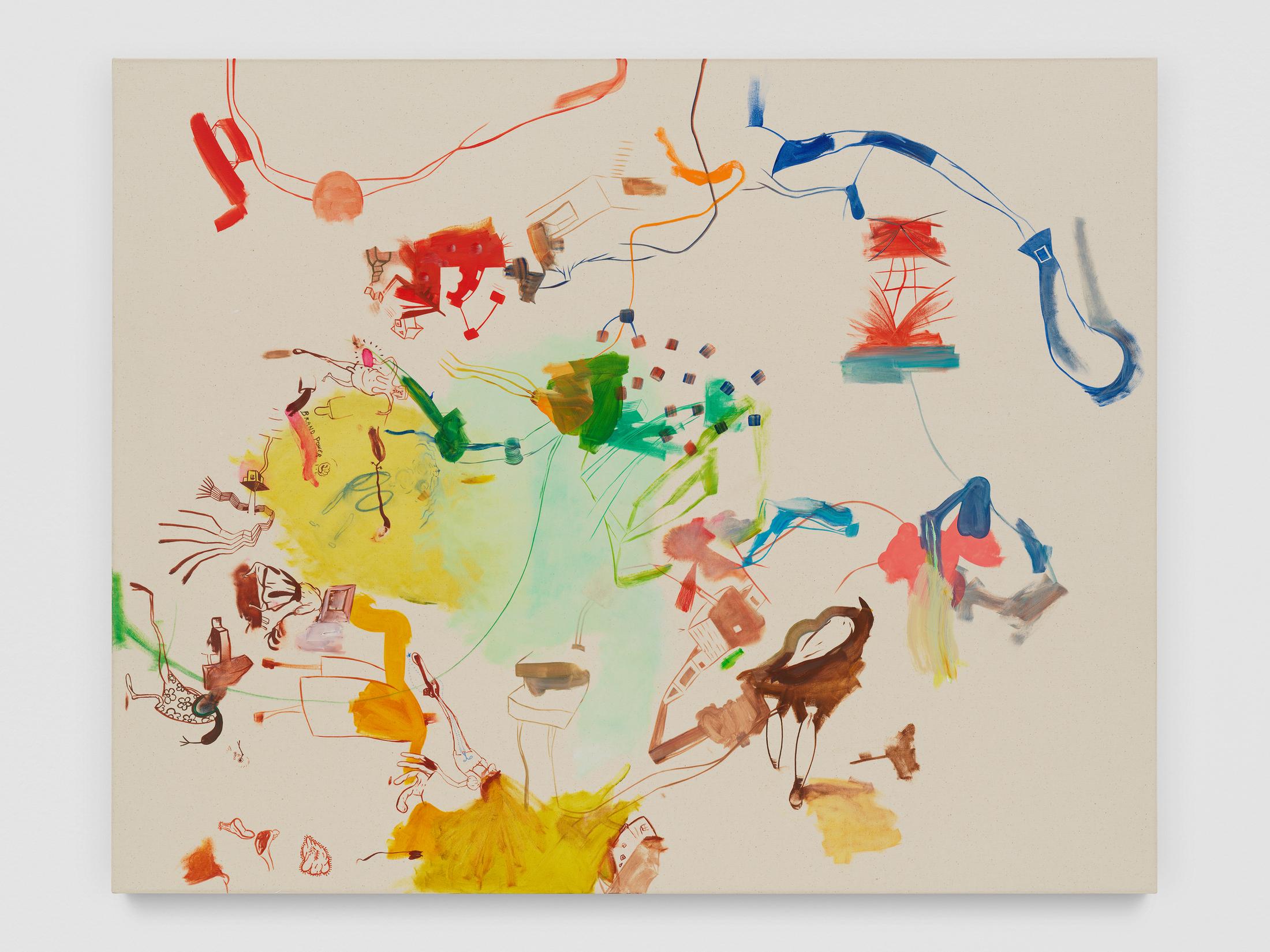 Exhibition View Sue Williams Soloshow (view on Sue Williams, Colonial Foot, 2020, Oil on canvas, 101.5 x 127 cm) at Galerie Eva Presenhuber, Waldmannstrasse, Zurich, 2020 / Photo: Stefan Altenburger / © Sue Williams / Courtesy the artist and Galerie Eva Presenhuber, Zurich / New York