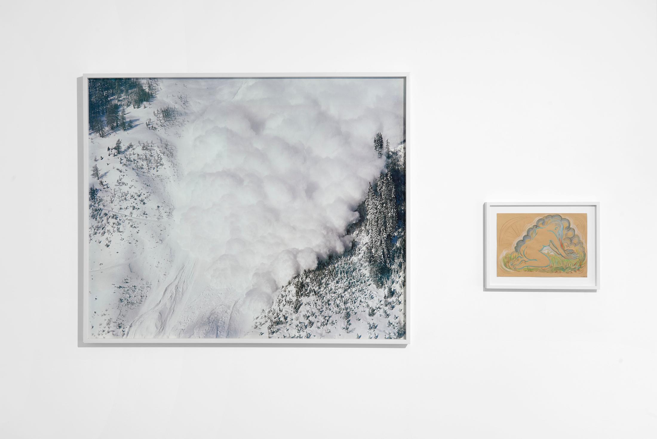 Exhibition View Groupshow «Supper Club; view on Yann Gross, Avalanche 1, 2006 and Vidya Gastaldon, Soin, 2020» at Wilde, Basel, 2020 / Photo: Philipp Hänger / Courtesy: the artists and Wilde