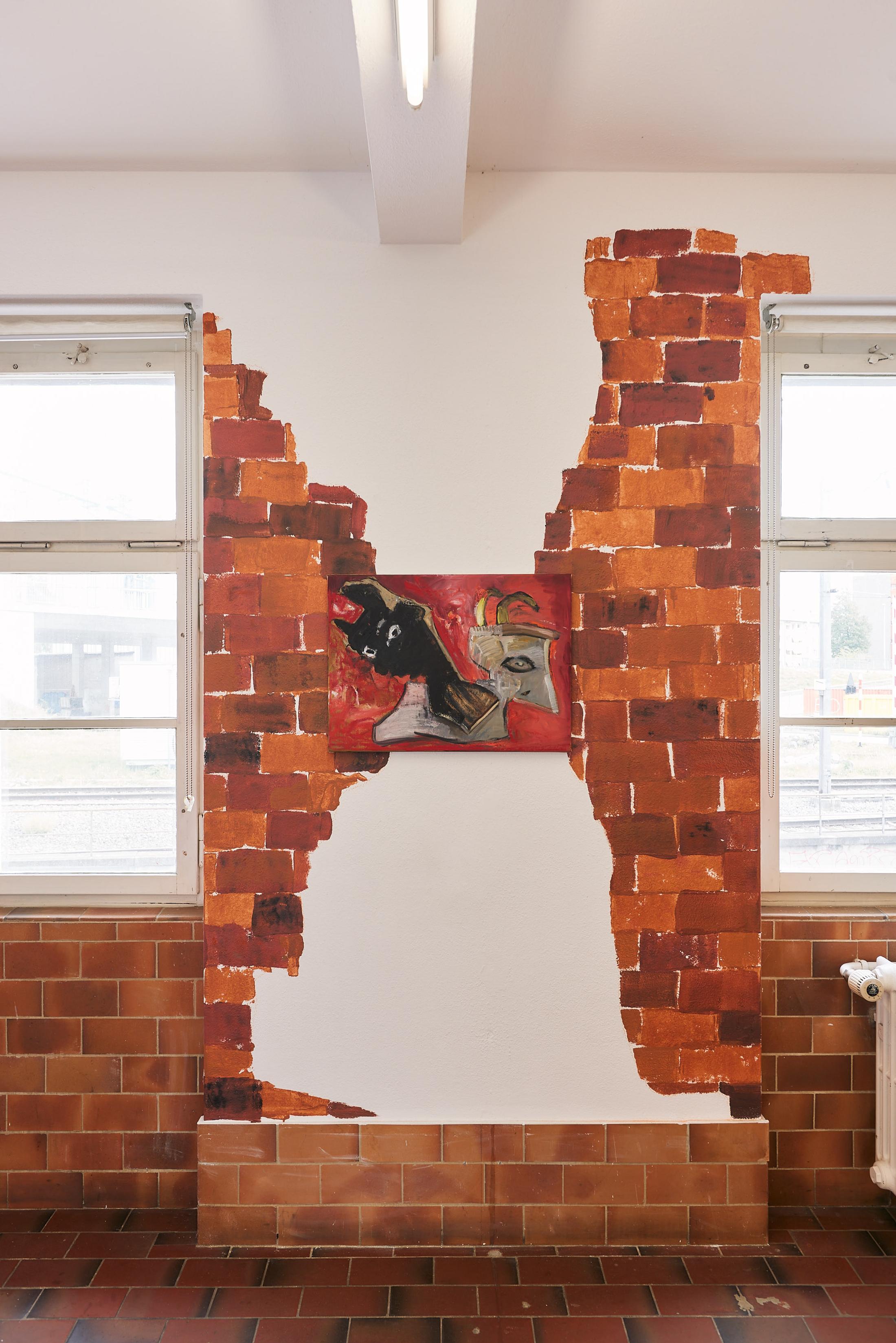 Exhibition View Tatjana Gerhard Solo Show «Schutzwall; view on Tatjana Gerhard, Gerhard dancing with the Devil, 2022» at Mayday, Basel, 2022 / Photo: Moritz Schermbach / Courtesy: the artist and Mayday