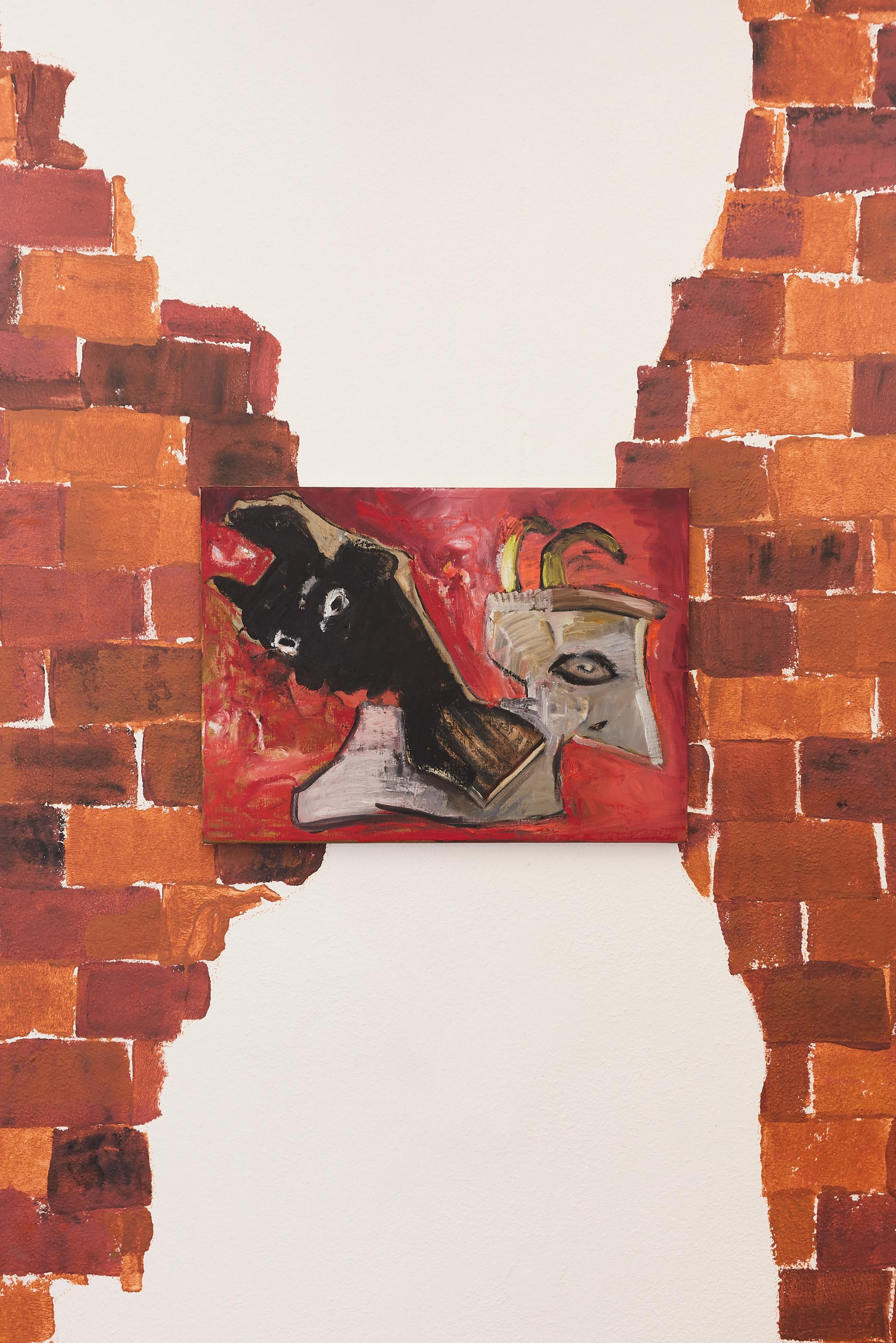 Exhibition View Tatjana Gerhard Solo Show «Schutzwall; view on Tatjana Gerhard, Gerhard dancing with the Devil, 2022» at Mayday, Basel, 2022 / Photo: Moritz Schermbach / Courtesy: the artist and Mayday