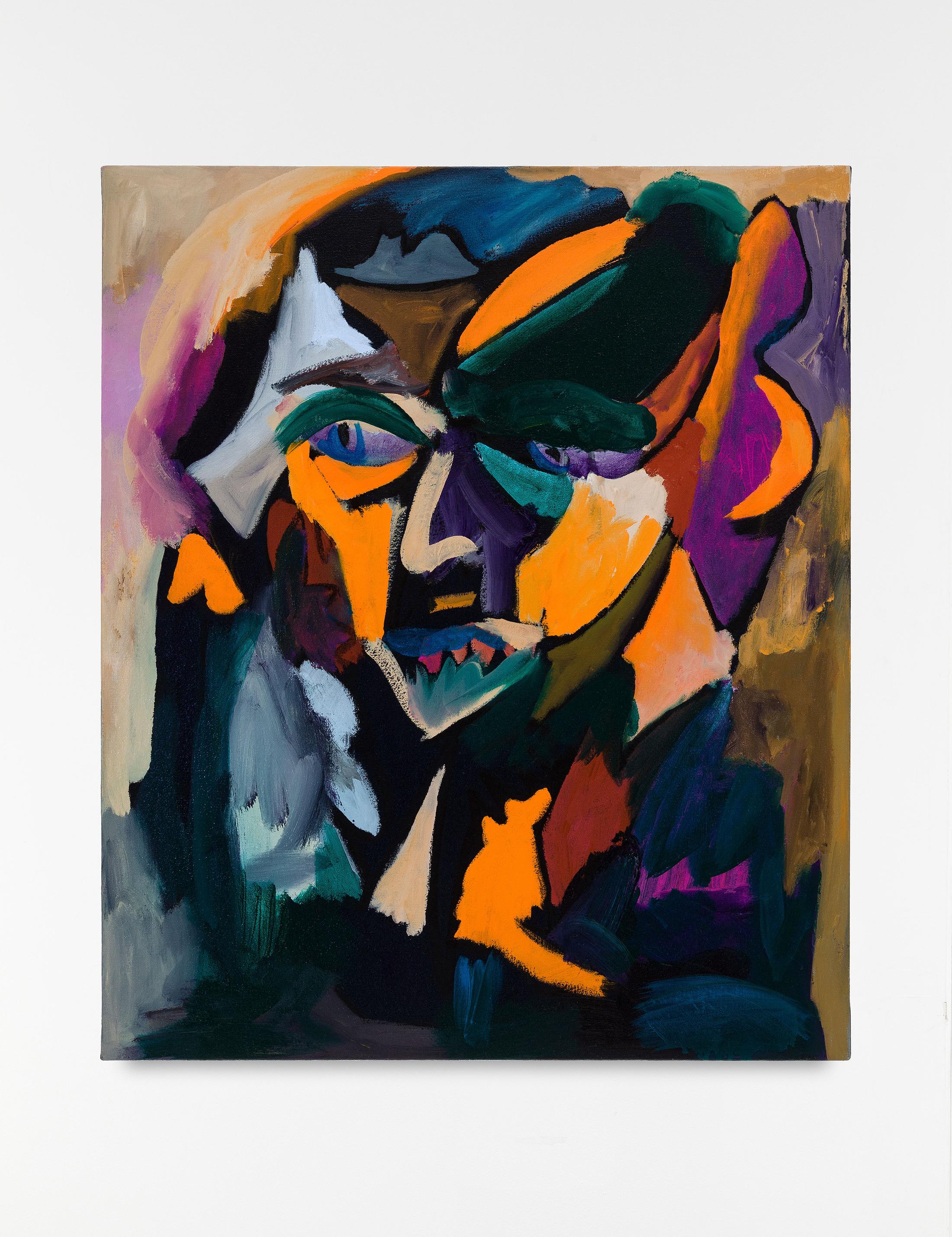 Exhibition View Group Show «Toast; view on Lauren Coullard, Bleary Eyed, oil on canvas, 65 x 54 cm, 2020» at A. Romy Gallery, Zurich, 2023 / Photo: Philip Frowein / Courtesy: the artist and A. Romy Gallery