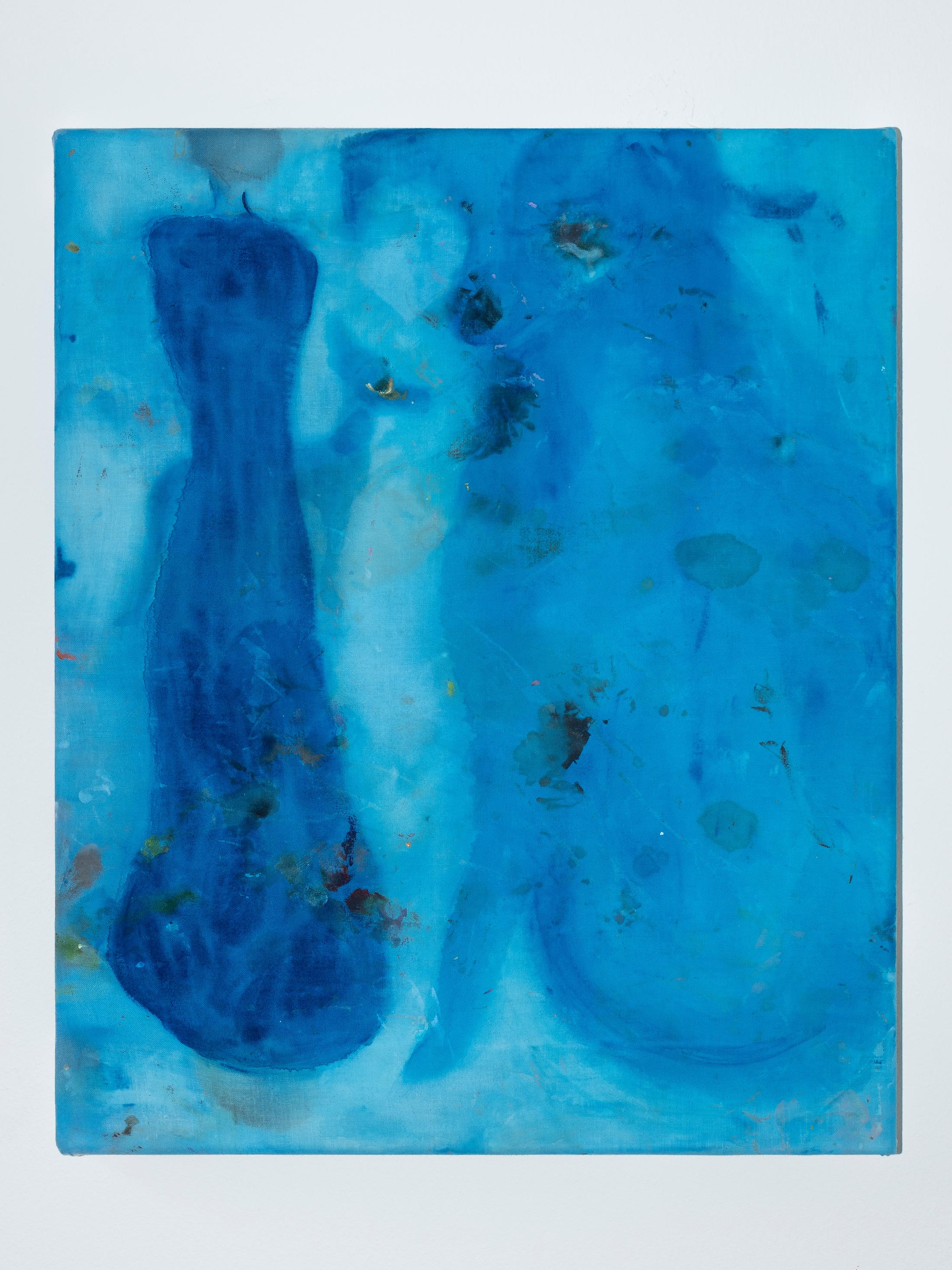 Exhibition View Group Show «Toast; view on Jessy Razafimandomby, L’amour simple pour l’ennui simple, acrylic on bed sheets, 44 x 36 cm, 2022» at A. Romy Gallery, Zurich, 2023 / Photo: Philip Frowein / Courtesy: the artist and A. Romy Gallery