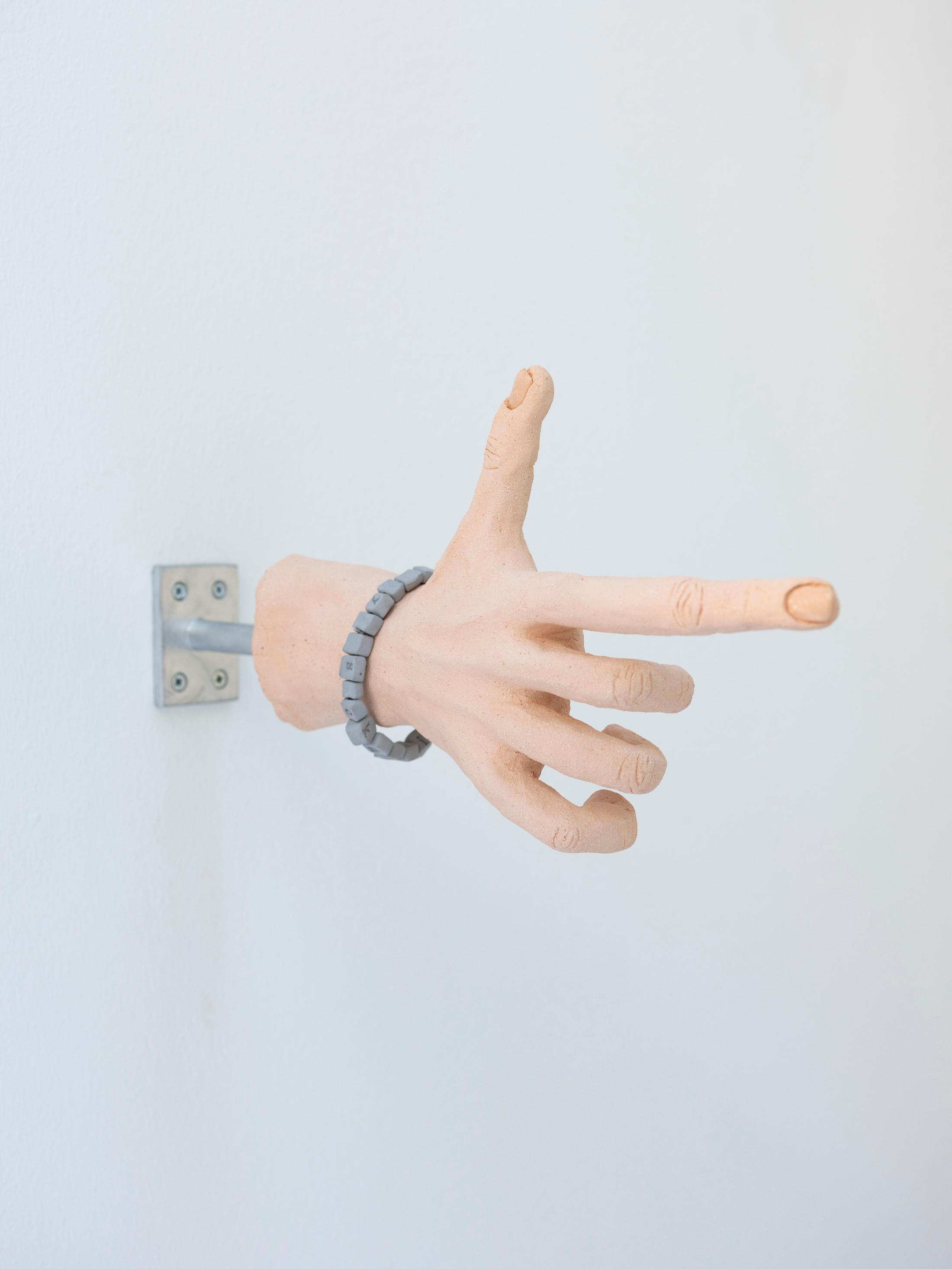 Exhibition View Group Show «Toast; view on Maya Hottarek, Suck my dick & Suck my dick 2, ceramics and steel, 42.5 x 20 x 13 cm, 2022» at A. Romy Gallery, Zurich, 2023 / Photo: Philip Frowein / Courtesy: the artist and A. Romy Gallery