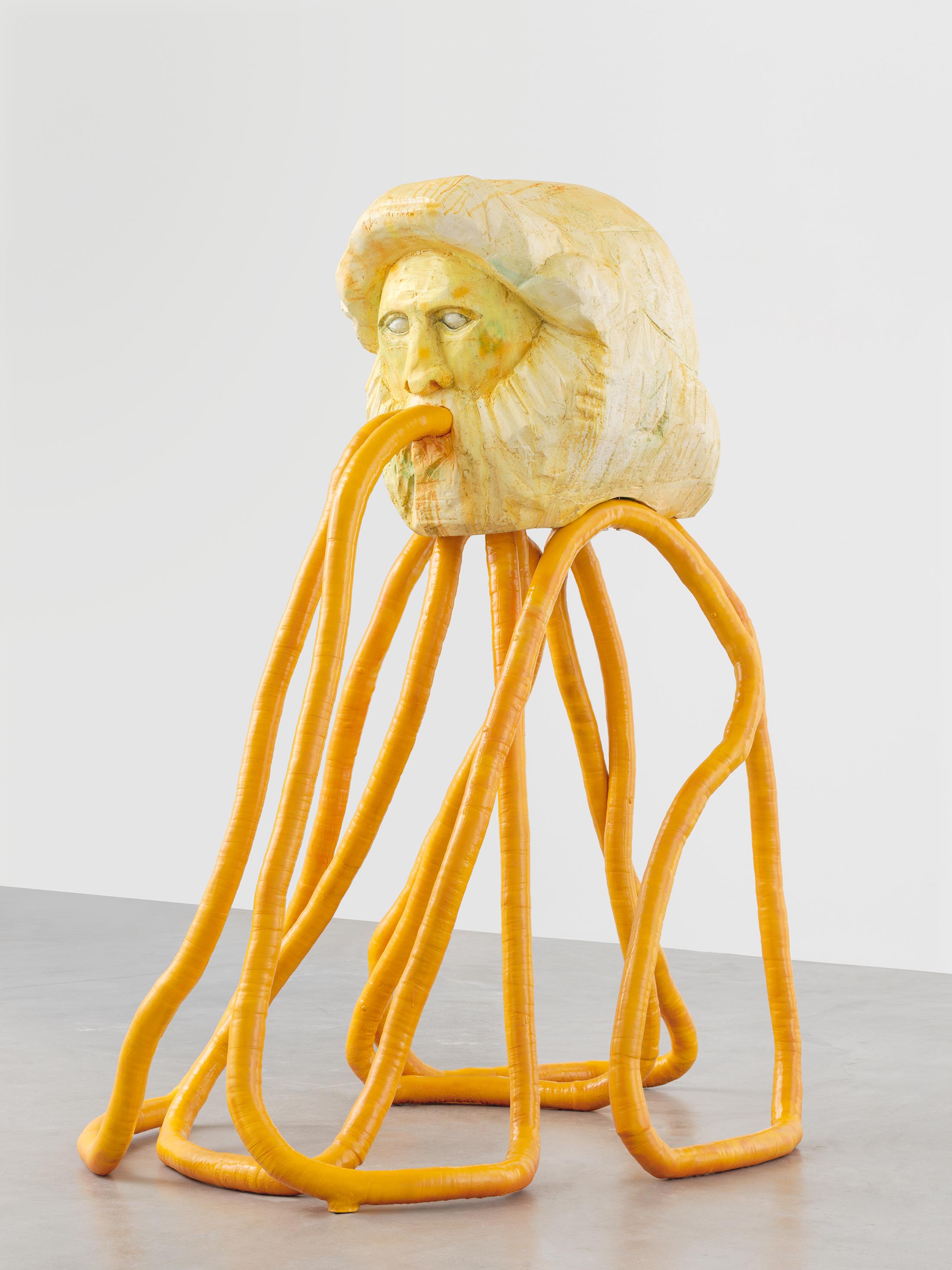 Exhibition View Justin Matherly Soloshow «Pathos the pathetic; view on Eat yourself fitter, 2019» at Galerie Eva Presenhuber, Maag Areal, Zurich, 2020 / © Justin Matherly / Photo: Stefan Altenburger / Courtesy: Paula Cooper Gallery, New York