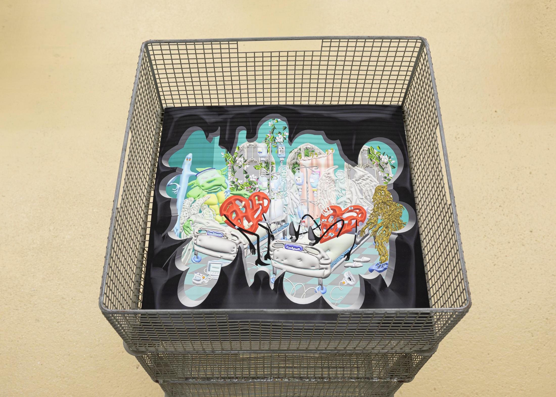 Exhibition View Group Show «true grid irl; view on Liga Spunde, The Hole In The Heart, 2020, 38 x 38 cm, digital drawing, archival print» at unanimous consent, Zurich-Oerlikon, 2020 / Photo: Michal Florence Schorro / Courtesy: the artists and unanimous consent