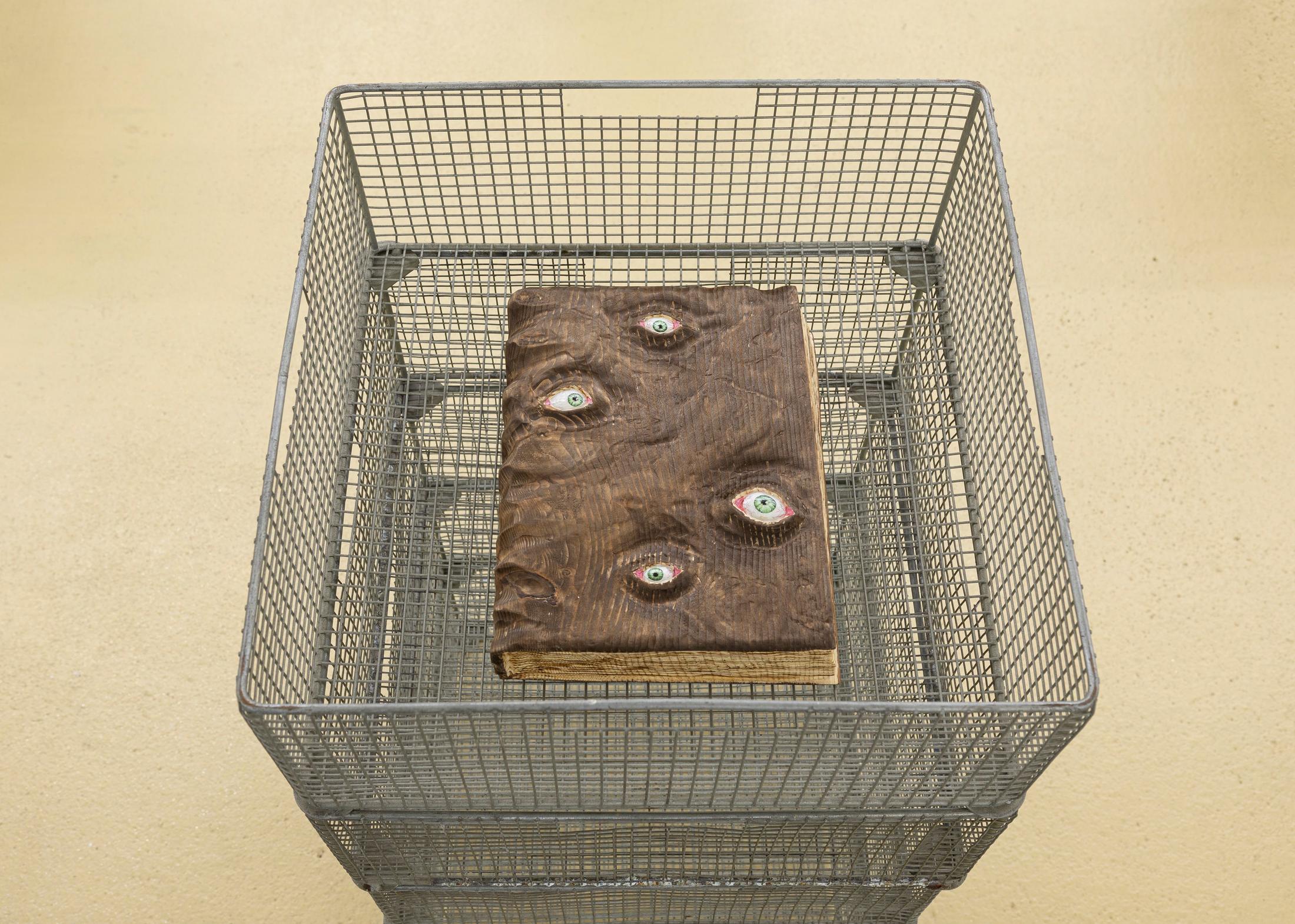 Exhibition View Group Show «true grid irl; view on Jeronim Horvat, The Book Of Books ( Relic ), 2020, 25 x 20 x 6 cm, wood, acrylic, walnut oil, varnish, secret cursed sealing» at unanimous consent, Zurich-Oerlikon, 2020 / Photo: Michal Florence Schorro / Courtesy: the artists and unanimous consent