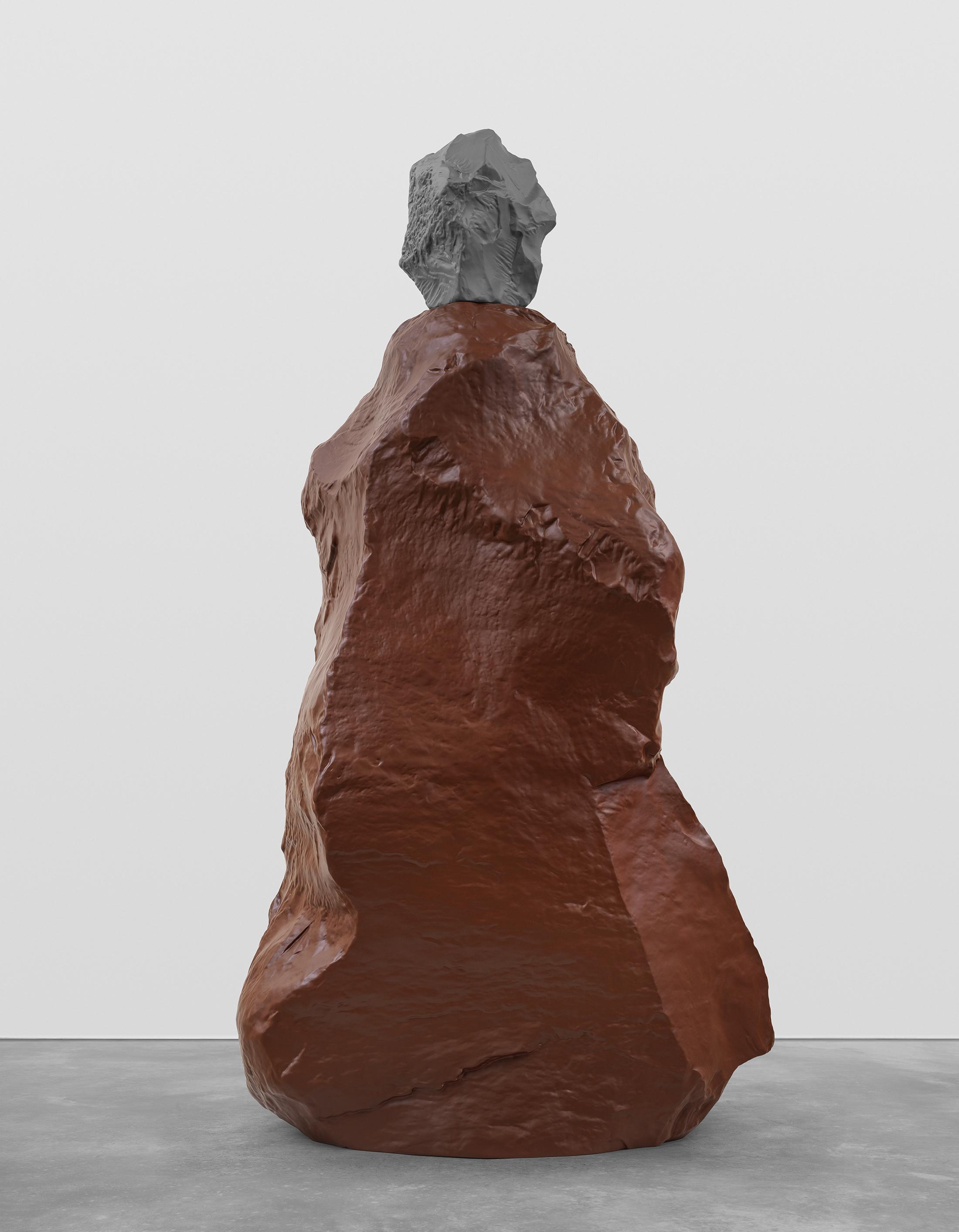 Exhibition View Ugo Rondinone Solo Show «nuns + monks; view on Ugo Rondinone, gray brown nun, 2019, Painted bronze, 294 x 100 x 157 cm» at Galerie Eva Presenhuber, Maag Areal, Zurich, 2020 / Photo: Stefan Altenburger / © Ugo Rondinone / Courtesy the artist and Galerie Eva Presenhuber, Zurich / New York