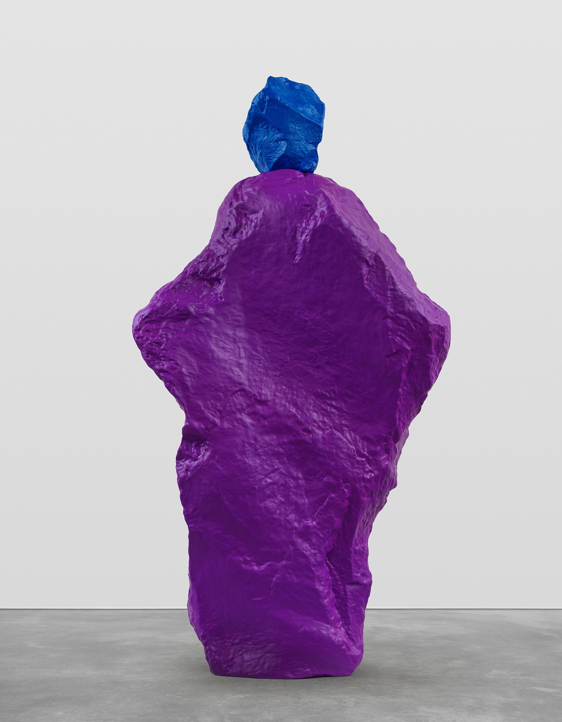 Exhibition View Ugo Rondinone Solo Show «nuns + monks; view on Ugo Rondinone, blue violet nun, 2020, Painted bronze, approx. 300 x 85 x 157 cm» at Galerie Eva Presenhuber, Maag Areal, Zurich, 2020 / Photo: Stefan Altenburger / © Ugo Rondinone / Courtesy the artist and Galerie Eva Presenhuber, Zurich / New York
