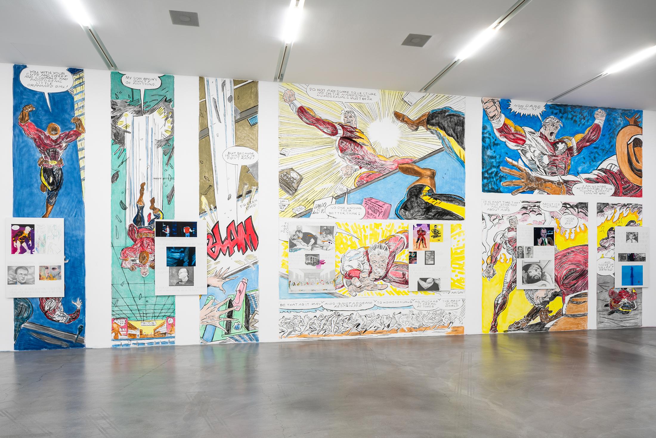 Exhibition View Groupshow «United by AIDS; view on Marc Bauer, AAAARGH!!! Do you see my rage!…A Recollection of Desire and Annihilation, 2019, Courtesy the artist and Galerie Peter Kilchmann» at Migros Museum, Zurich, 2019 / Photo: Lorenzo Pusterla / © Migros Museum, Zurich