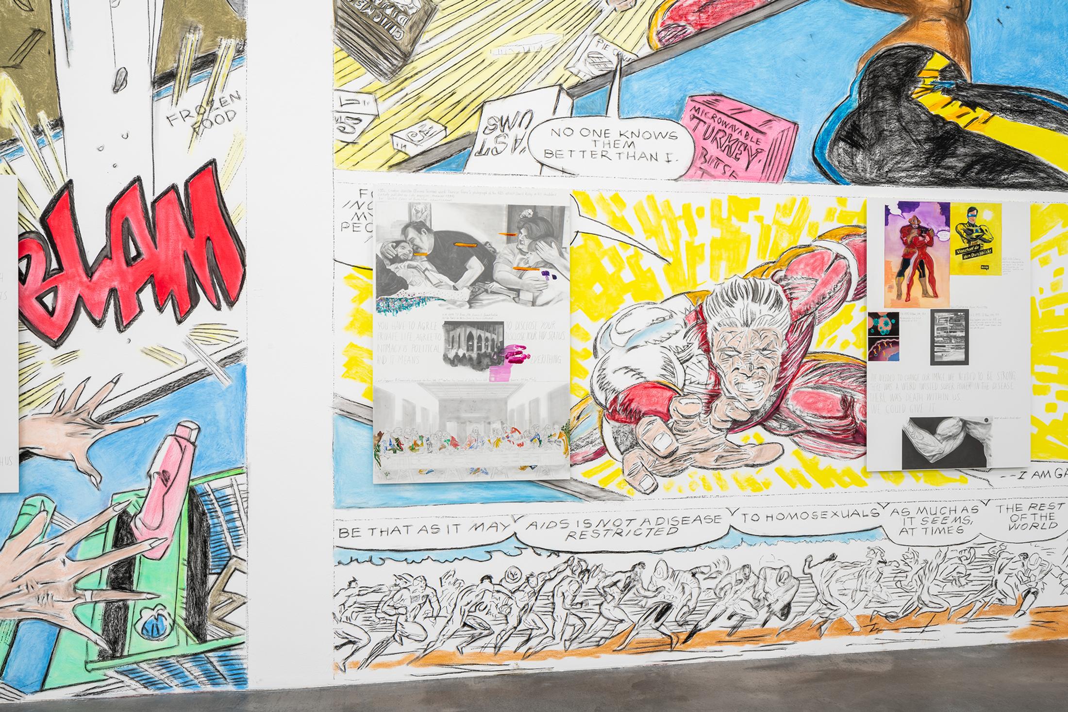 Exhibition View Groupshow «United by AIDS; view on Marc Bauer, AAAARGH!!! Do you see my rage!…A Recollection of Desire and Annihilation, 2019, detail, Courtesy the artist and Galerie Peter Kilchmann» at Migros Museum, Zurich, 2019 / Photo: Lorenzo Pusterla / © Migros Museum, Zurich