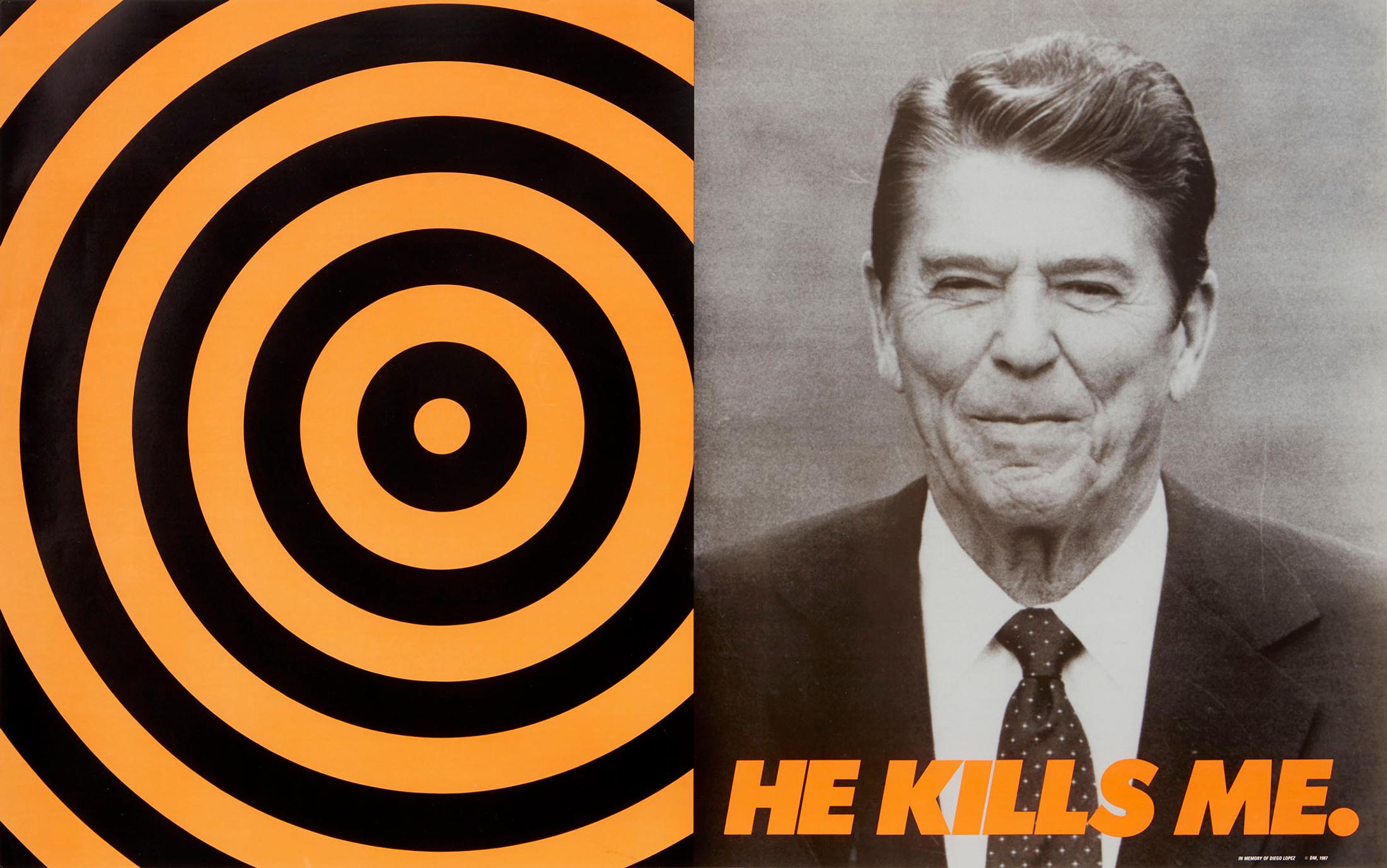 Exhibition View Groupshow «United by AIDS; view on Donald Moffett, He Kills Me, 1987, Courtesy of the artist and Marianne Boesky Gallery, New York and Aspen» at Migros Museum, Zurich, 2019