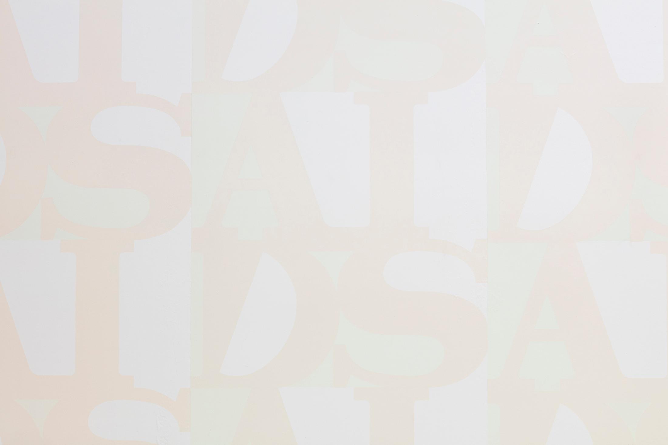 Exhibition View Groupshow «United by AIDS; view on General Idea, White AIDS (Wallpaper), 1990, Sammlung Migros Museum für Gegenwartskunst» at Migros Museum, Zurich, 2019