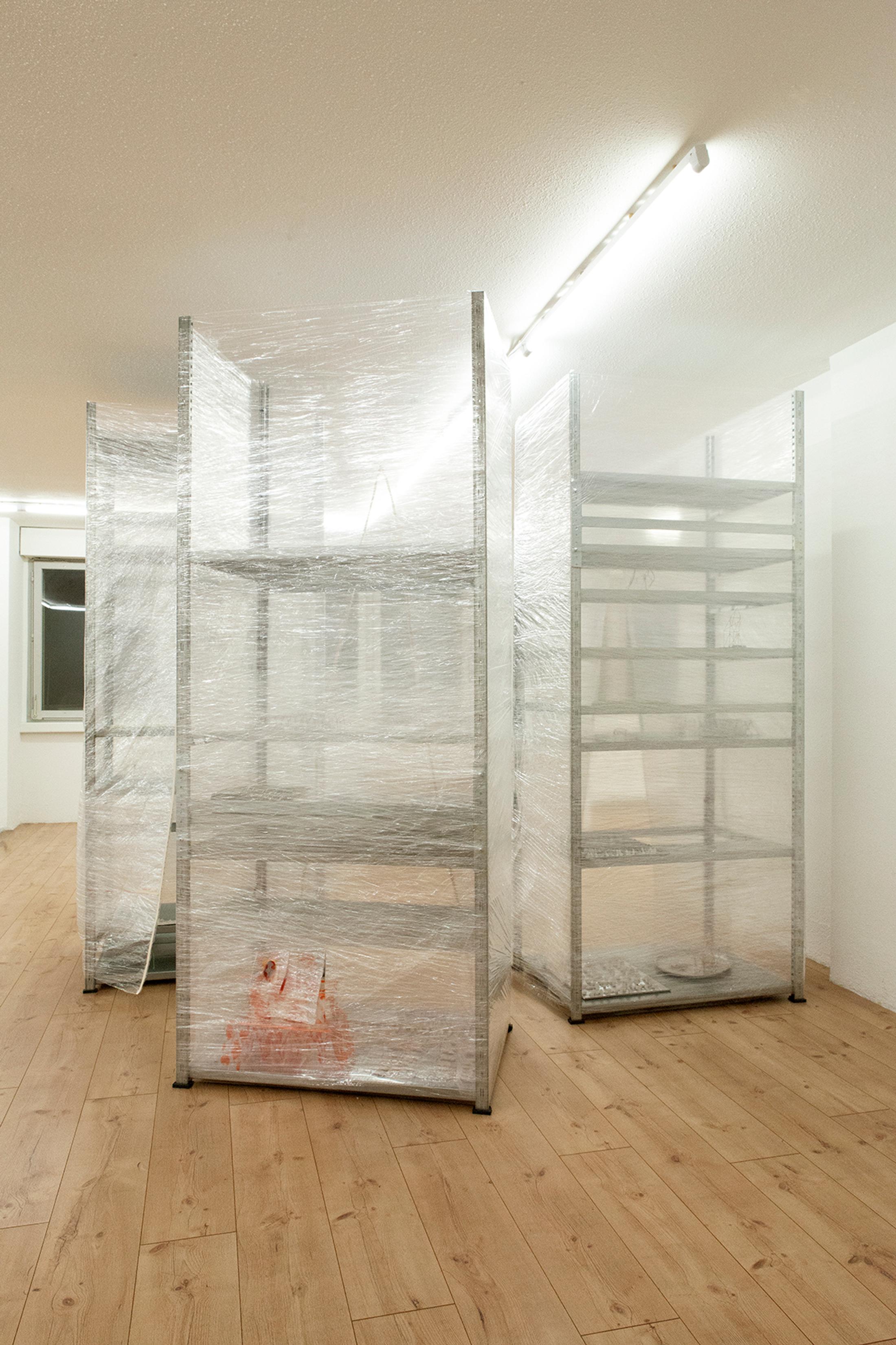 Exhibition View Groupshow «Unreal Estate; view on Elza Sile, Domestic Circle, 2020; Key Chain Shelf, 2020 and Animal Farm: deletion, 2020» at HAMLET, Oerlikon, Zurich, 2020 / Courtesy: the artist and HAMLET