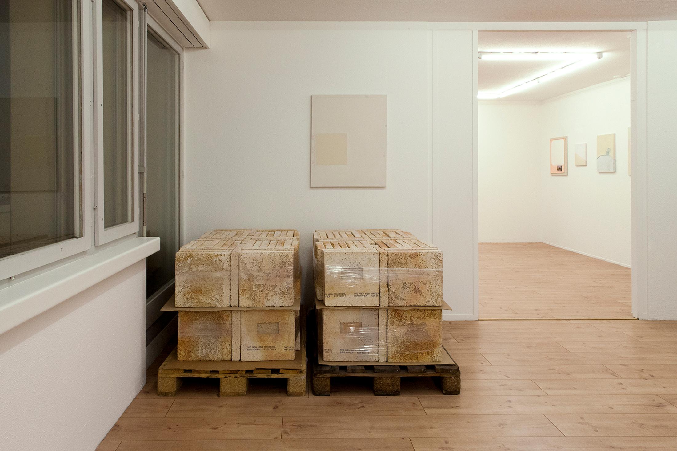 Exhibition View Groupshow «Unreal Estate; view on Anita Semadeni, Dirty Tiles, 2019 and Jan Hofer, The New New Material, 2019» at HAMLET, Oerlikon, Zurich, 2020 / Courtesy: the artist and HAMLET