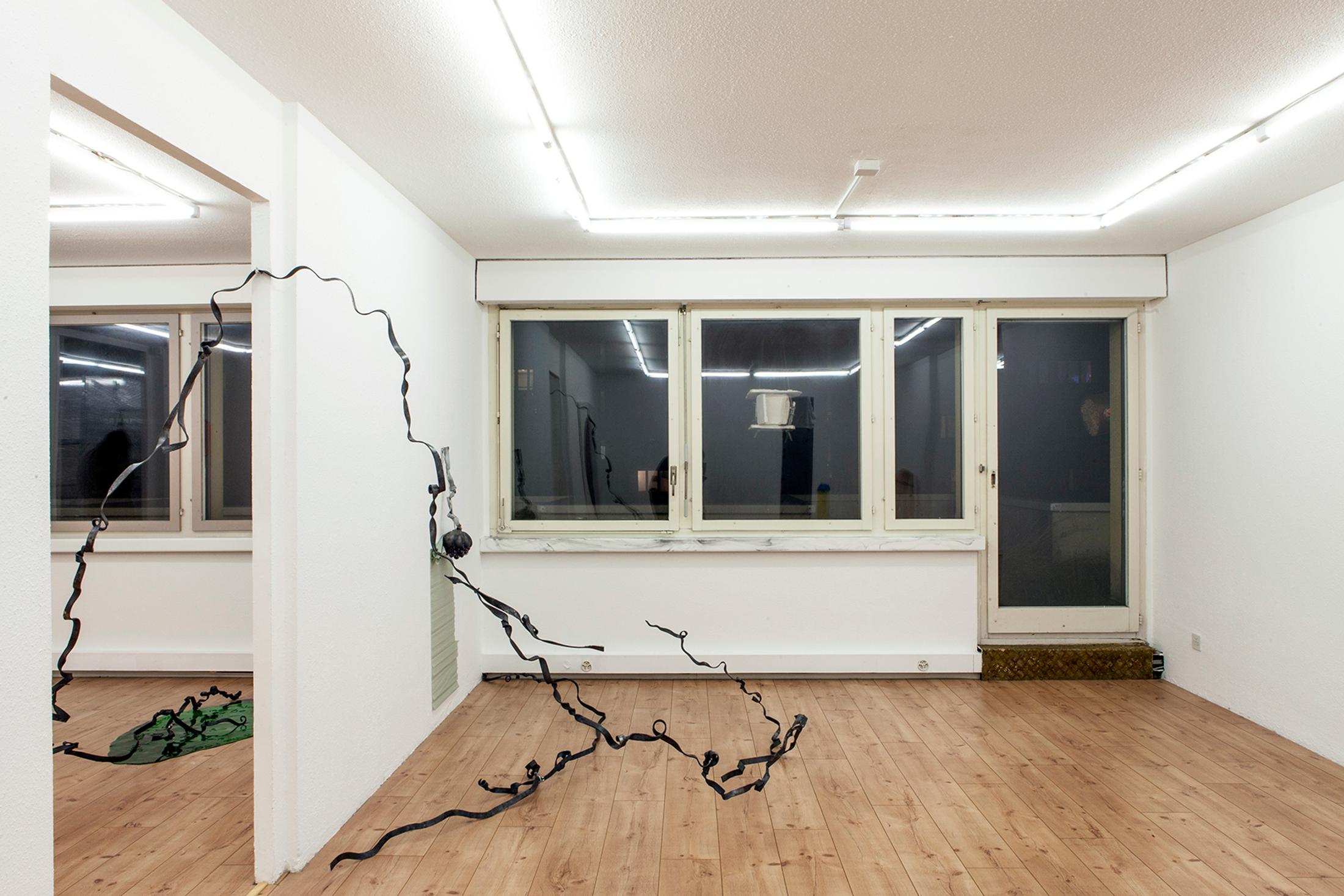 Exhibition View Groupshow «Unreal Estate; view on Julia Znoj, Decocore Planetary (she's around every corner), 2019/2020; I Hear You, 2018 and Antivenom, 2020» at HAMLET, Oerlikon, Zurich, 2020 / Courtesy: the artist and HAMLET