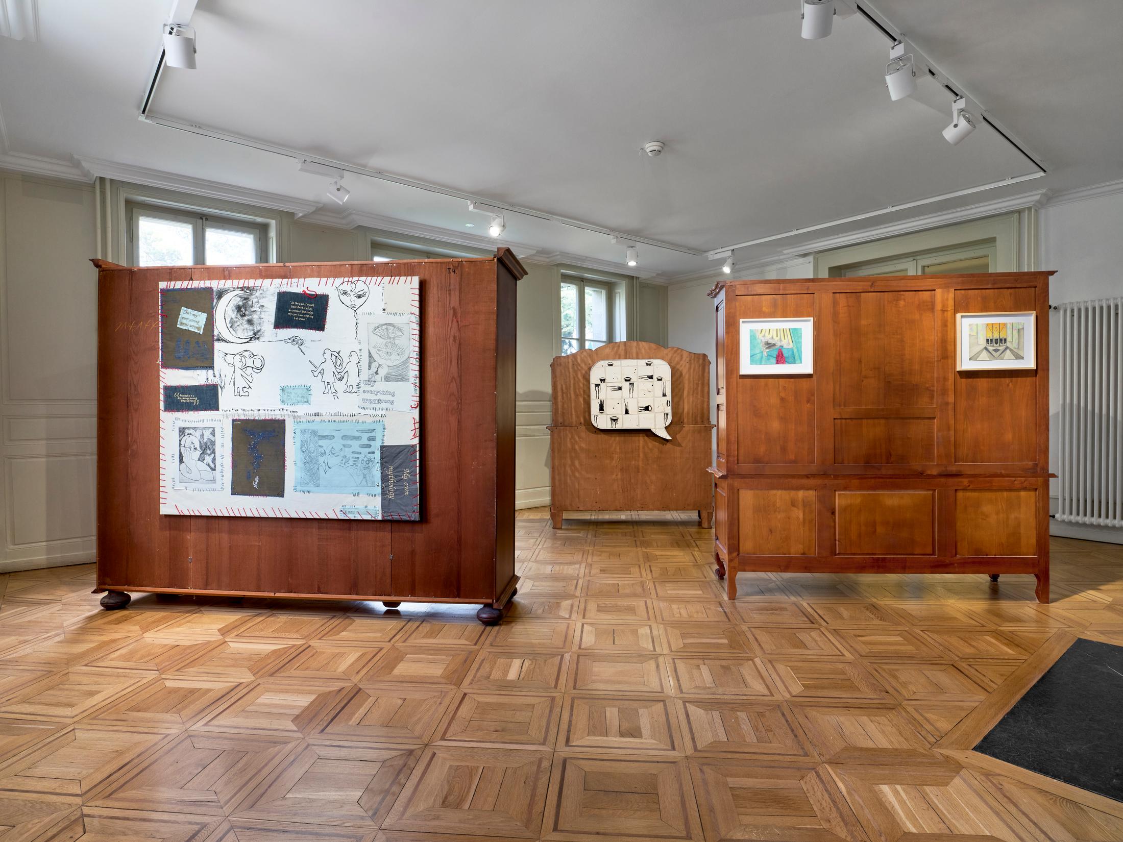 Exhibition View Group Show «Up the Stairs» at Centre Culturel du Manoir, Cologny, 2022 / Photo: Serge Fruehauf / Courtesy: the artists and Collection FCAC