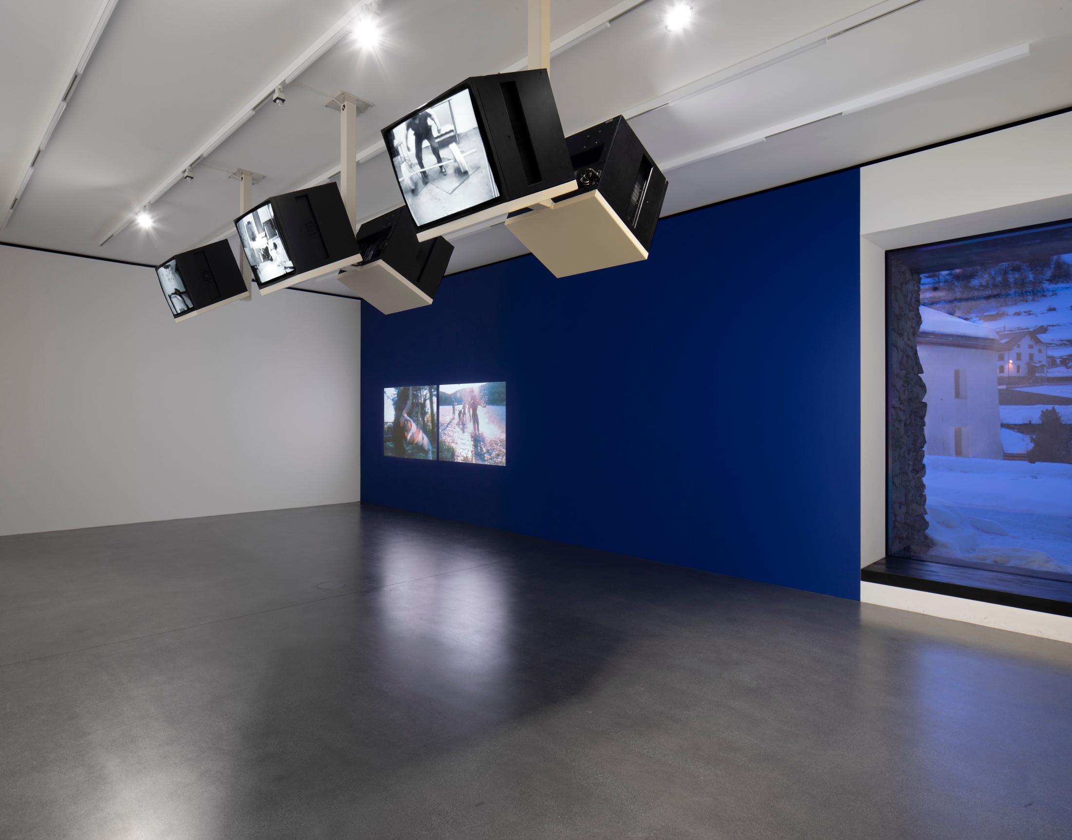 Exhibition View Groupshow «Up to and Including Limits: After Carolee Schneemann; view on Matthew Barney, from the Drawing Restraint series, 1988 and Carolee Schneemann, Water Light / Water Needle, 1966» at Muzeum Susch, Susch, 2019-2020 / Photo: Maja Wirkus / Courtesy: the artist and Muzeum Susch