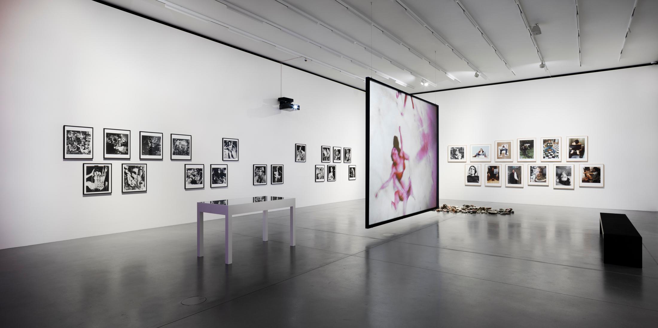Exhibition View Groupshow «Up to and Including Limits: After Carolee Schneemann; view on Carolee Schneemann, Meat Joy, 1964/2008» at Muzeum Susch, Susch, 2019-2020 / Photo: Maja Wirkus / Courtesy: the artist and Muzeum Susch
