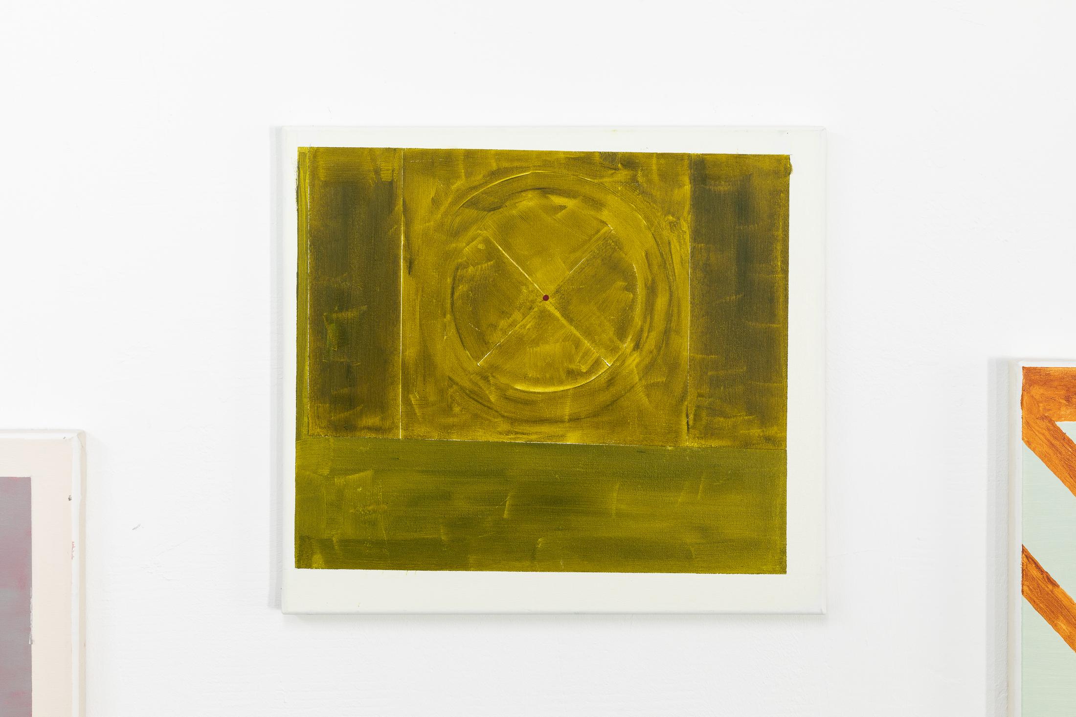 Exhibition View Duo Show «Valentin Hauri and Rhea Myers; view on Valentin Hauri, Abbieannia Flag 1, 2021, Oil on Canvas, 45 x 50 cm» at Last Tango, Zurich, 2022 / Photo: Kilian Bannwart / Courtesy: the artist and Last Tango