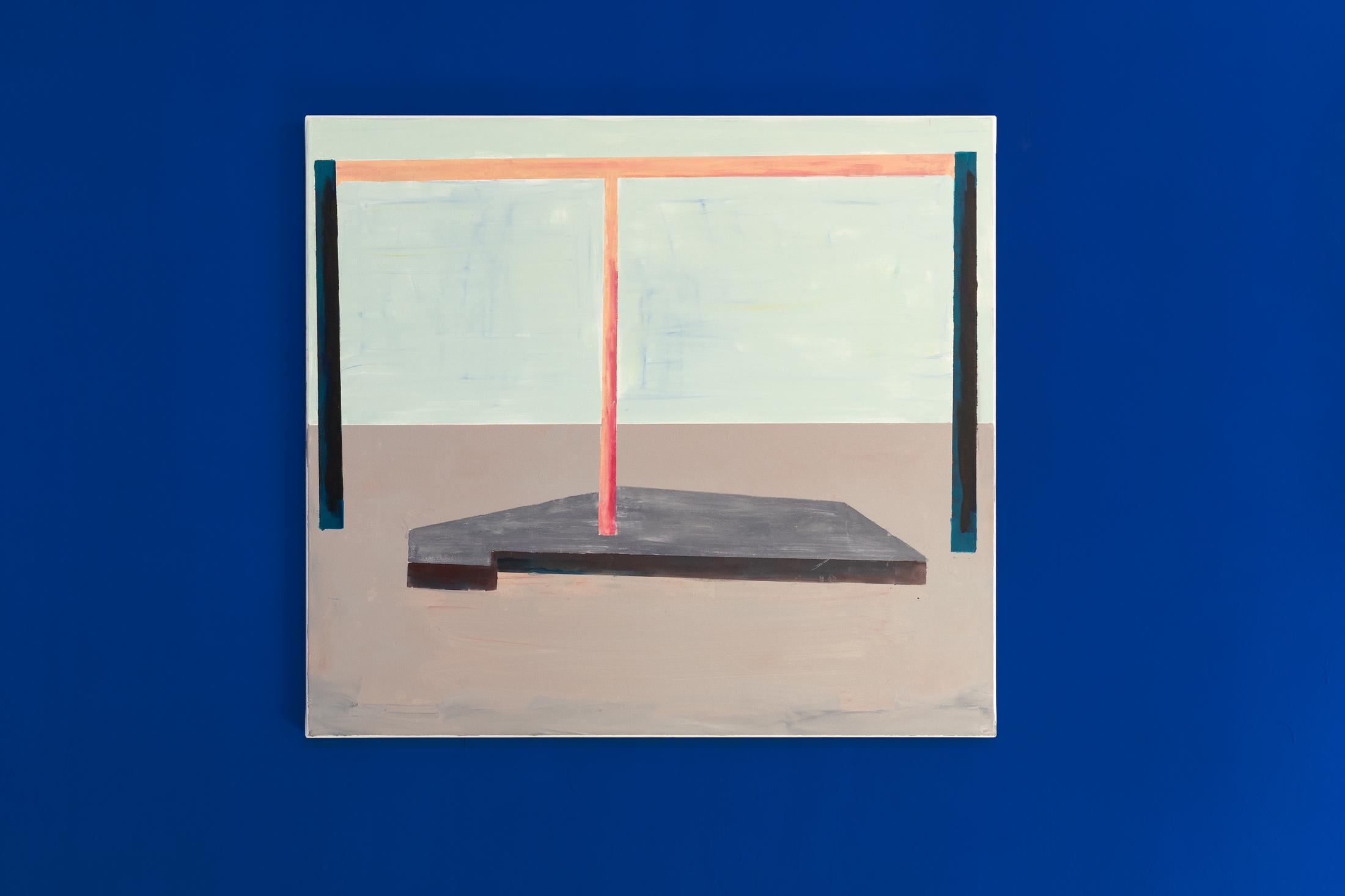 Exhibition View Duo Show «Valentin Hauri and Rhea Myers; view on Valentin Hauri, Gallows, 2022, Oil on Canvas, 90 x 100 cm» at Last Tango, Zurich, 2022 / Photo: Kilian Bannwart / Courtesy: the artist and Last Tango