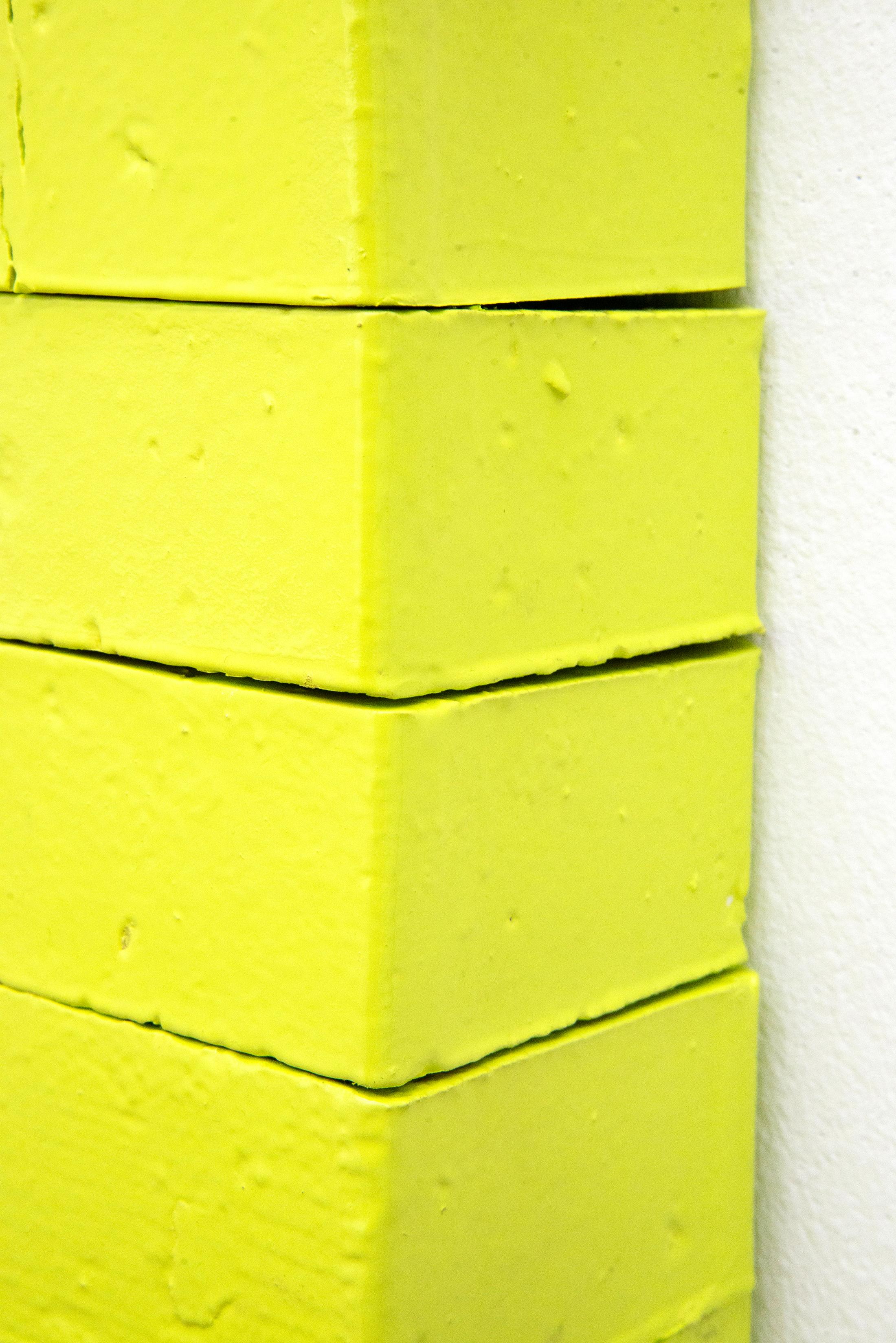 Exhibition View Valentina Triet Soloshow «Quader, Bricks, Loyalty, Heavenly Noblesse...; view on Green 68, 2019 (detail)» at Milieu, Bern, 2019 / Photo: Andreas Lumineau / Courtesy: the artist and Milieu, Bern