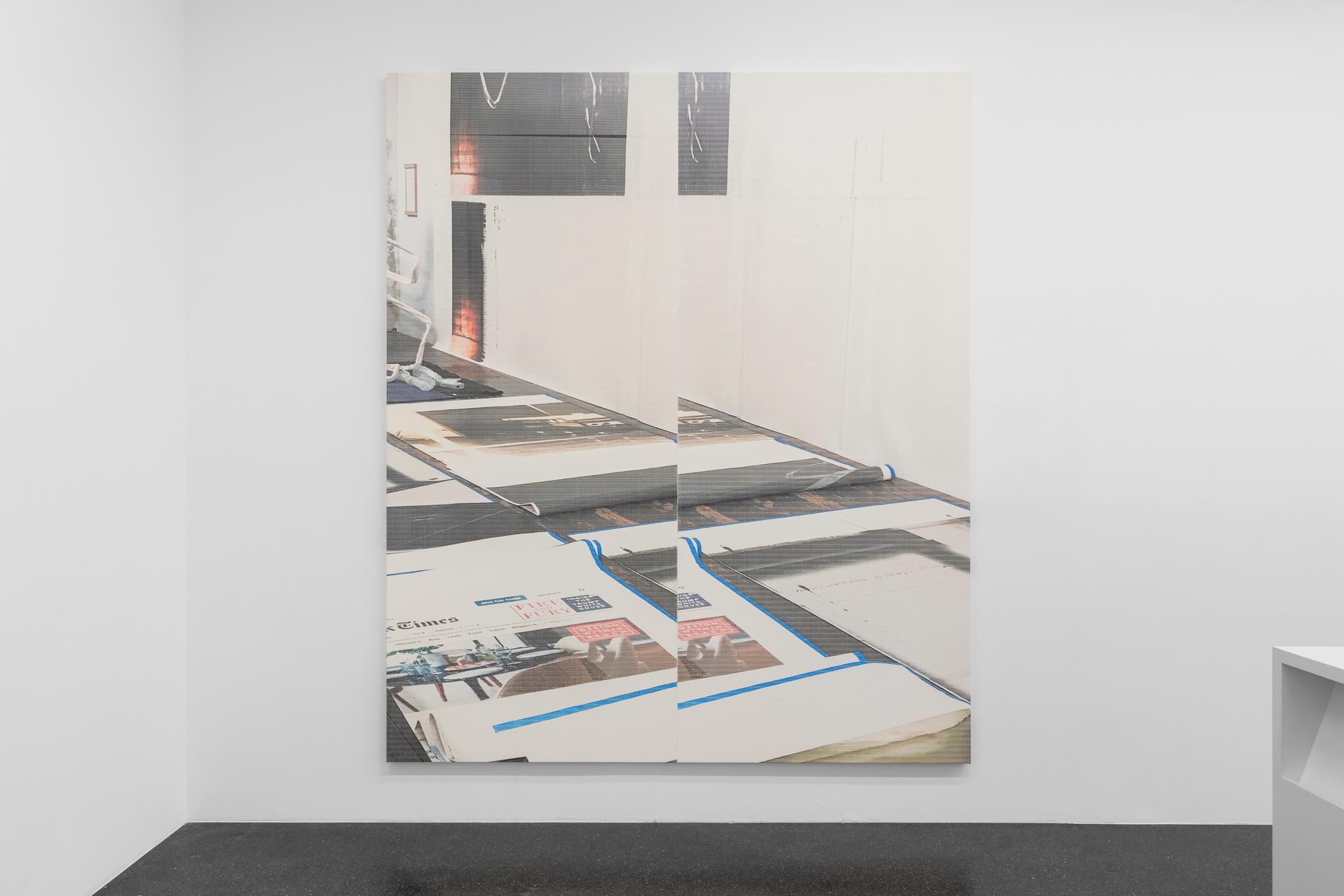 Exhibition View Wade Guyton «Fire and Fury» at Galerie Francesca Pia, Zurich, 2018 / Photo: Gunnar Meier / Courtesy: the artist and Galerie Francesca Pia, Zurich