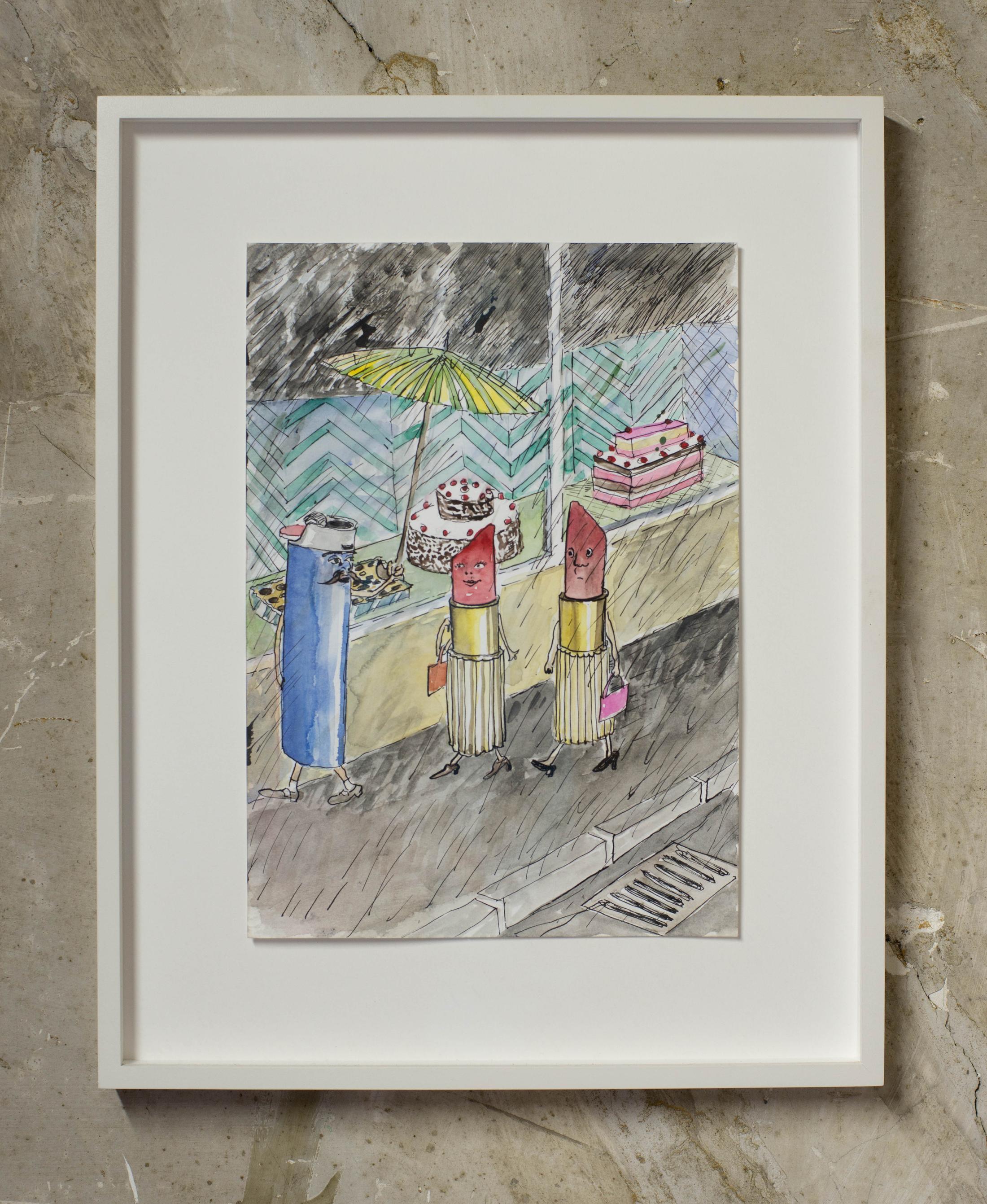 Exhibition View Groupshow «Watercolours, Chapter I; view on Amelie von Wulffen, Untitled, 2015, Watercolor and ink on paper, 29.7 x 21 cm» at Weiss Falk, Basel, 2020 / Photo: Flavio Karrer / Courtesy: the artist and Weiss Falk