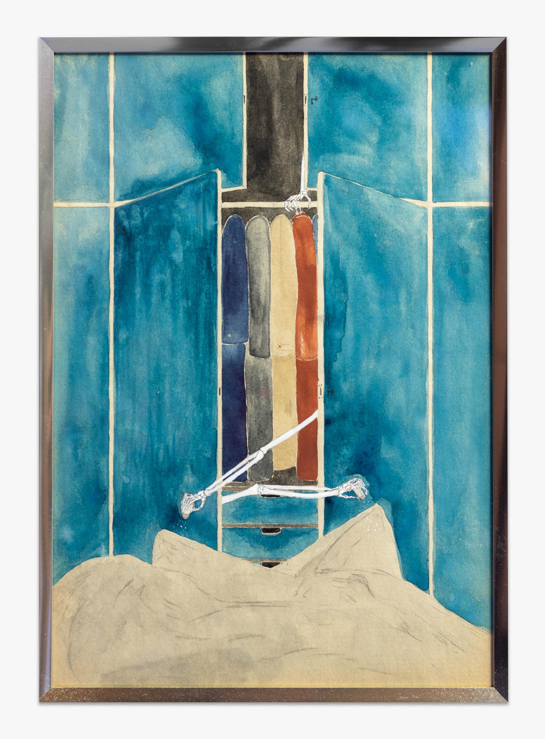 Exhibition View Groupshow «Watercolours, Chapter I; view on Daniele Milvio, De Martino III, 2020, Watercolour on paper, 29.7 x 21 cm» at Weiss Falk, Basel, 2020 / Photo: Flavio Karrer / Courtesy: the artist and Weiss Falk