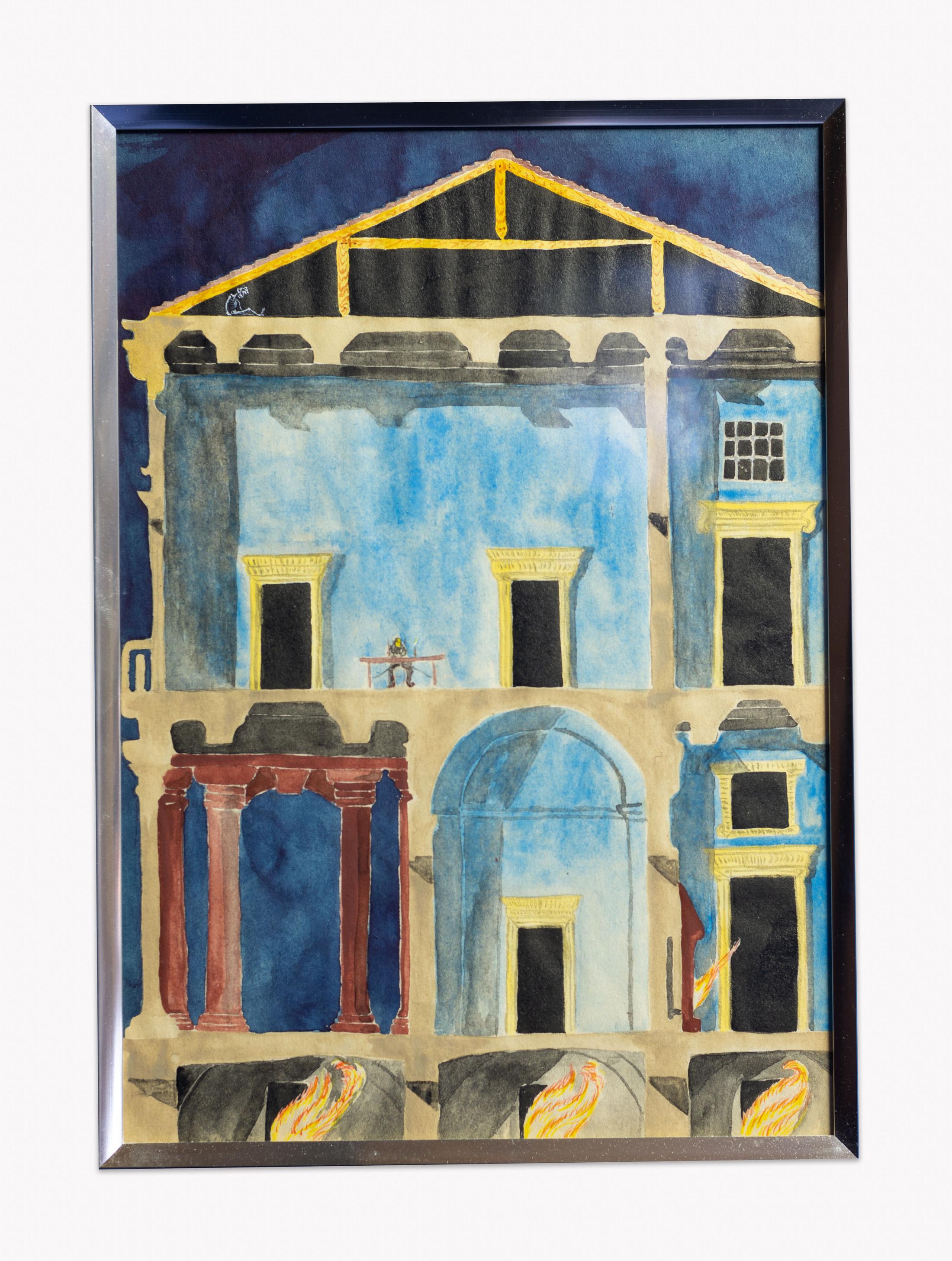 Exhibition View Groupshow «Watercolours, Chapter I; view on Daniele Milvio, Prego, entri dal camino, 2020, Watercolour on paper, 29.7 x 21 cm» at Weiss Falk, Basel, 2020 / Photo: Flavio Karrer / Courtesy: the artist and Weiss Falk