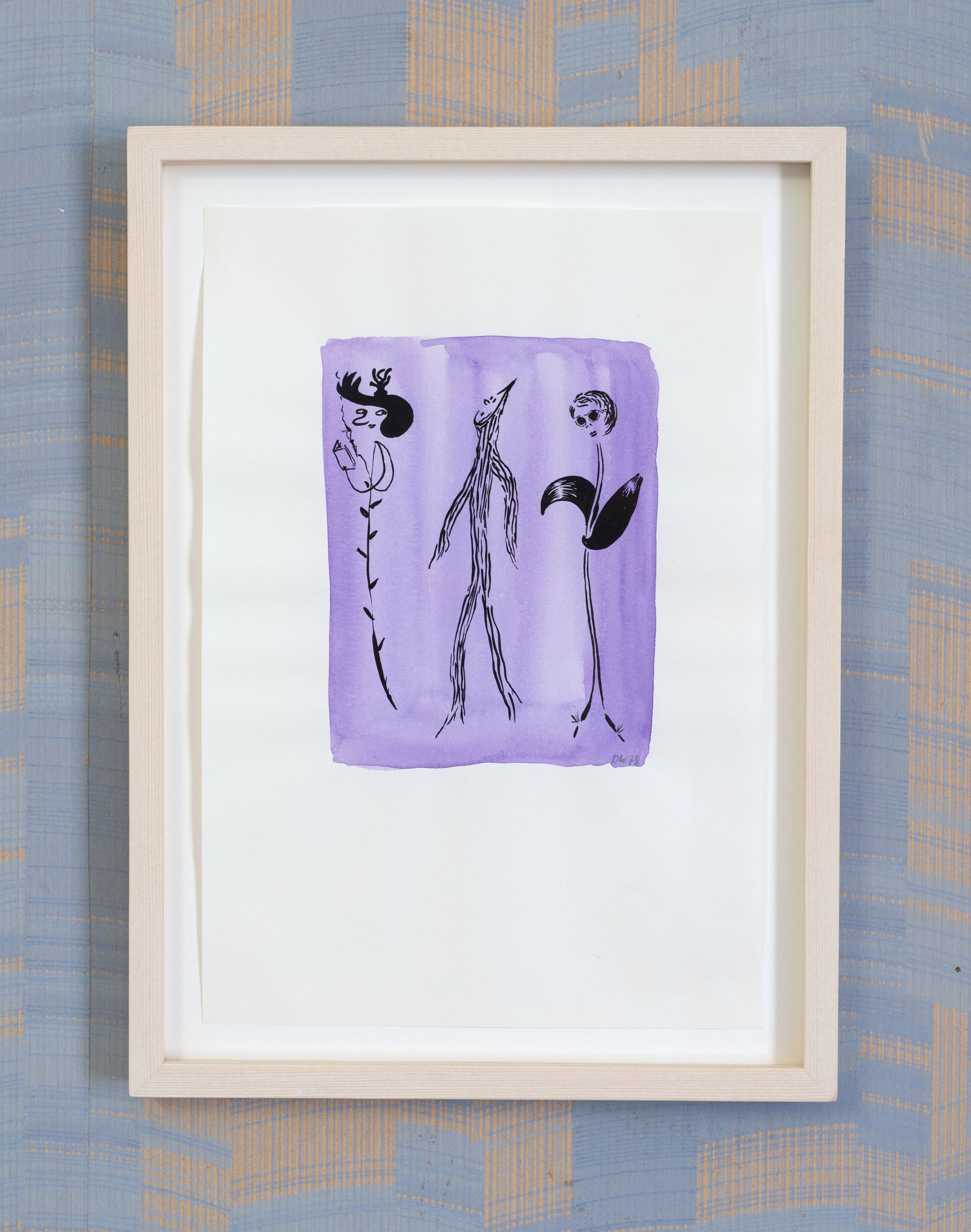 Exhibition View Groupshow «Watercolours, Chapter I; view on David Weiss *1946–†2012, Untitled (Quiet Nights), 1978, Watercolour and ink on paper, 23.5 x 16.5 cm» at Weiss Falk, Basel, 2020 / Photo: Flavio Karrer / Courtesy: the artist and Weiss Falk