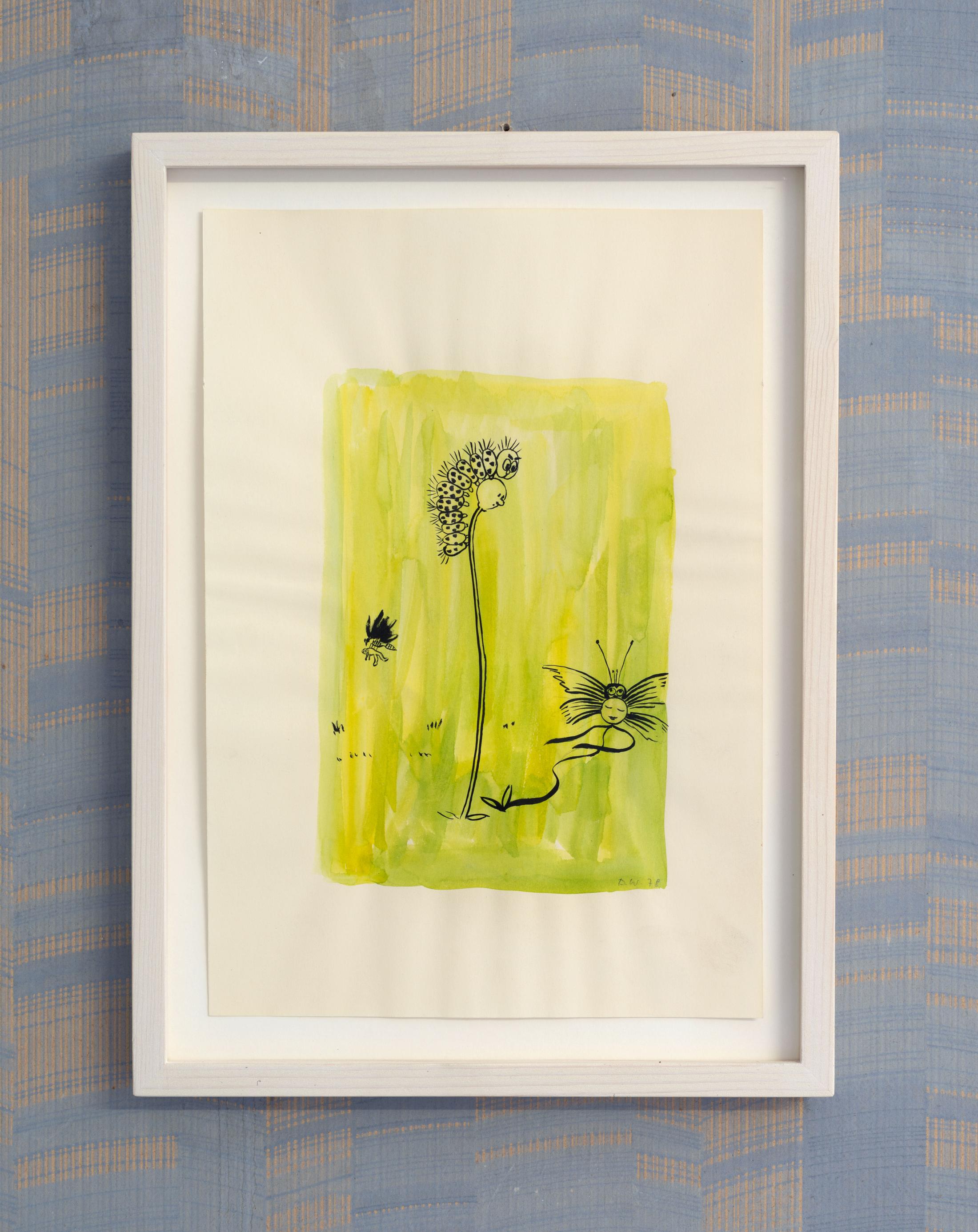 Exhibition View Groupshow «Watercolours, Chapter I; view on David Weiss *1946–†2012, Untitled (Quiet Nights), 1978, Watercolour and ink on paper, 23.5 x 16.5 cm» at Weiss Falk, Basel, 2020 / Photo: Flavio Karrer / Courtesy: the artist and Weiss Falk