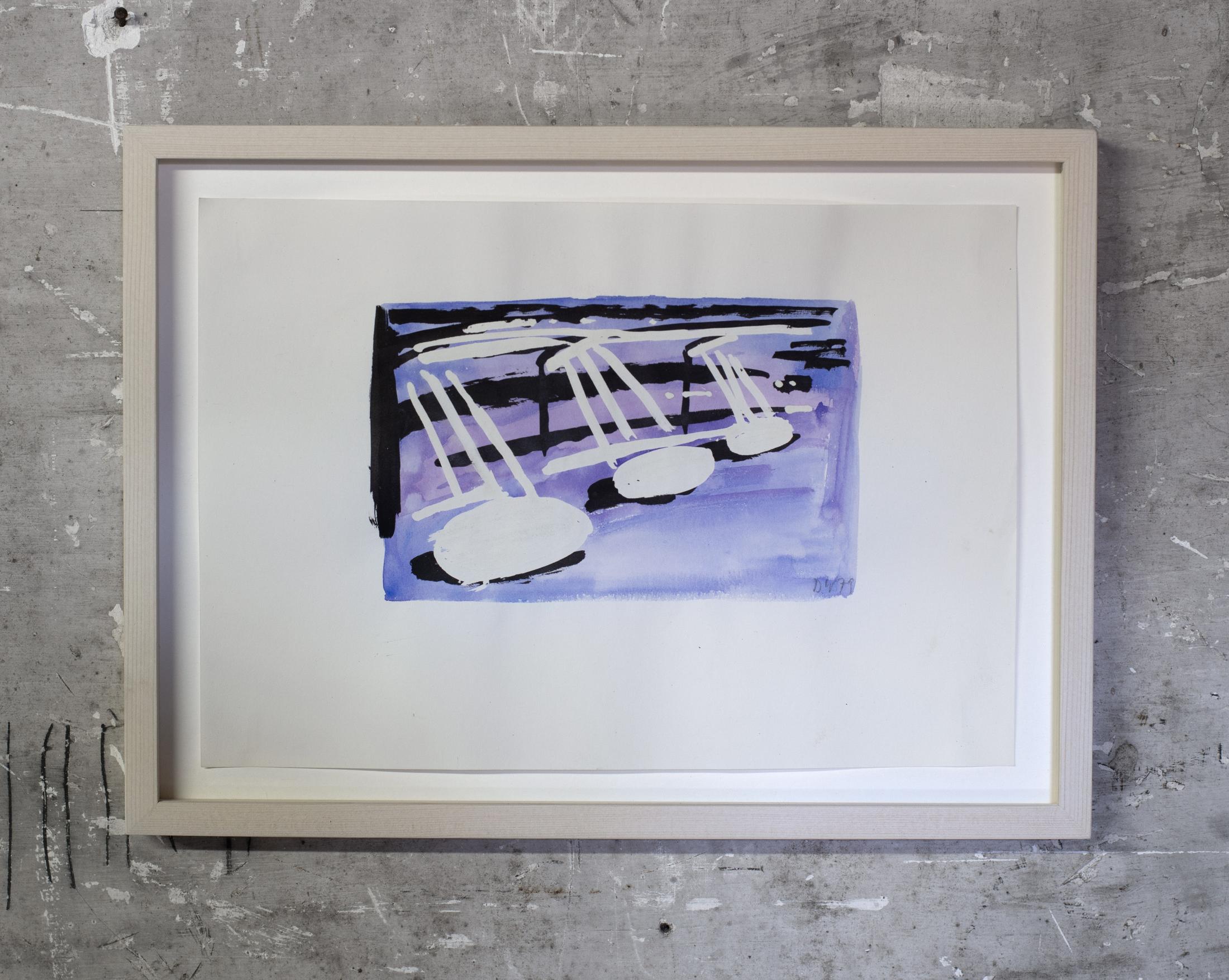 Exhibition View Groupshow «Watercolours, Chapter I; view on David Weiss *1946–†2012, Untitled (Quiet Nights), 1979, Watercolour and ink on paper, 16.5 x 23.5 cm» at Weiss Falk, Basel, 2020 / Photo: Flavio Karrer / Courtesy: the artist and Weiss Falk