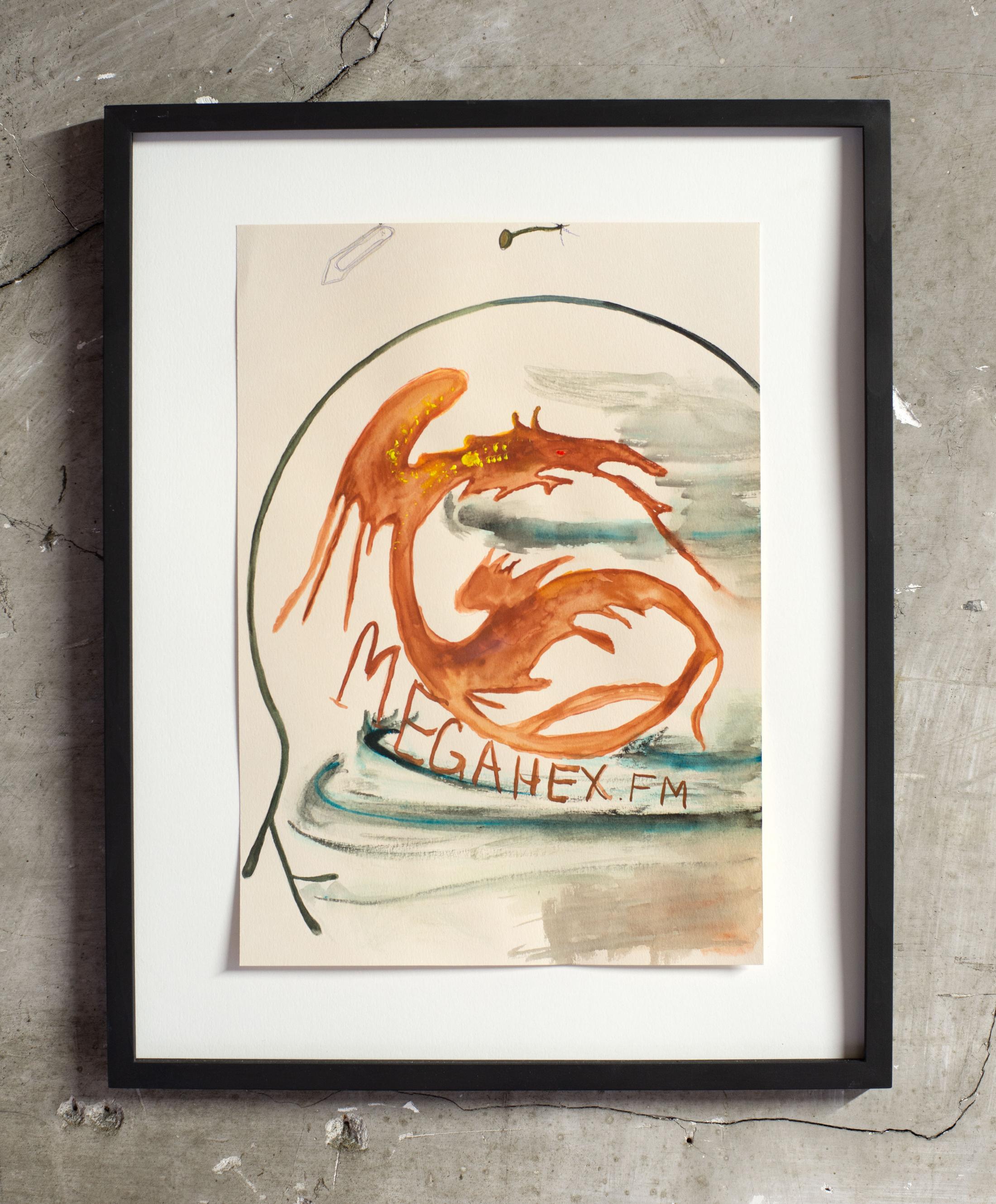 Exhibition View Groupshow «Watercolours, Chapter I; view on Urban Zellweger, Megahex.fm, 2020, Watercolour on paper, 29.7 x 21 cm» at Weiss Falk, Basel, 2020 / Photo: Flavio Karrer / Courtesy: the artist and Weiss Falk