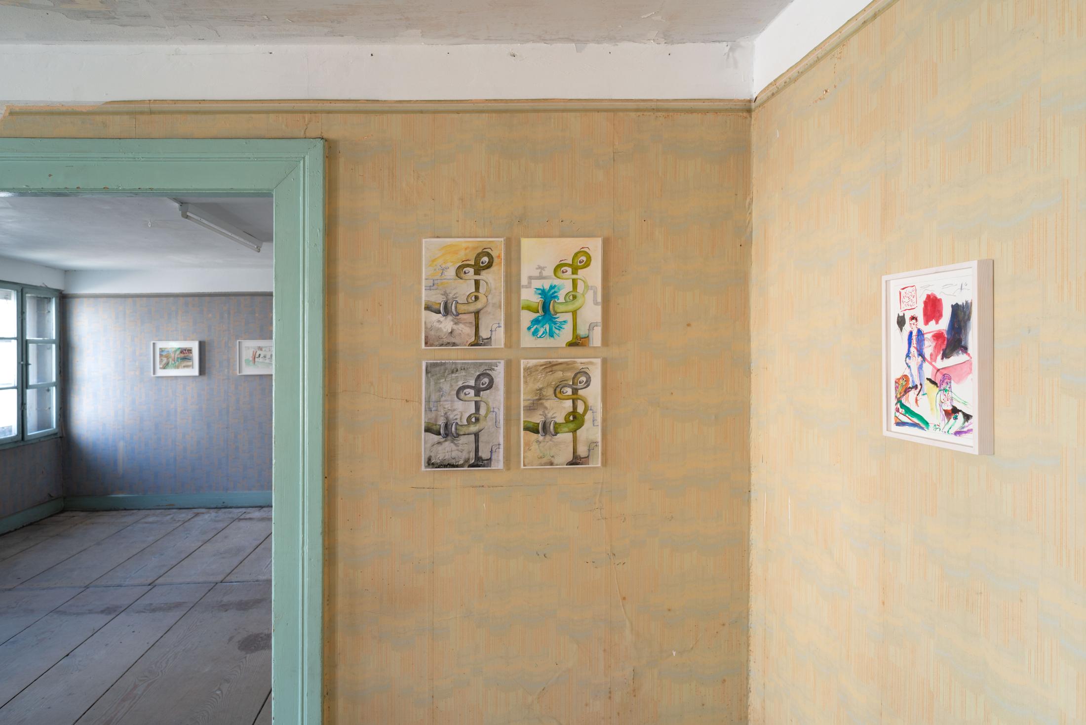 Exhibition View Groupshow «Watercolours, Chapter I» at Weiss Falk, Basel, 2020 / Photo: Flavio Karrer / Courtesy: the artists and Weiss Falk