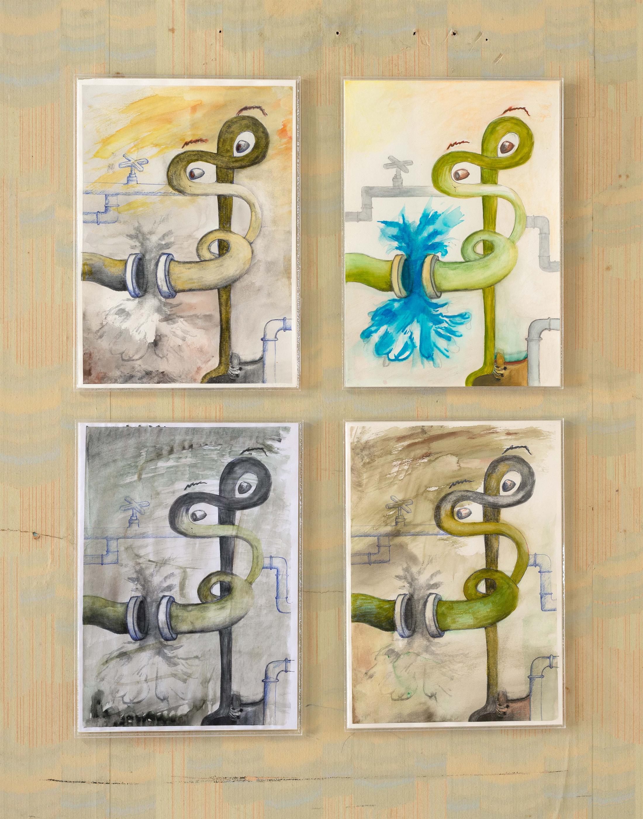 Exhibition View Groupshow «Watercolours, Chapter I» at Weiss Falk, Basel, 2020 / Photo: Flavio Karrer / Courtesy: the artists and Weiss Falk