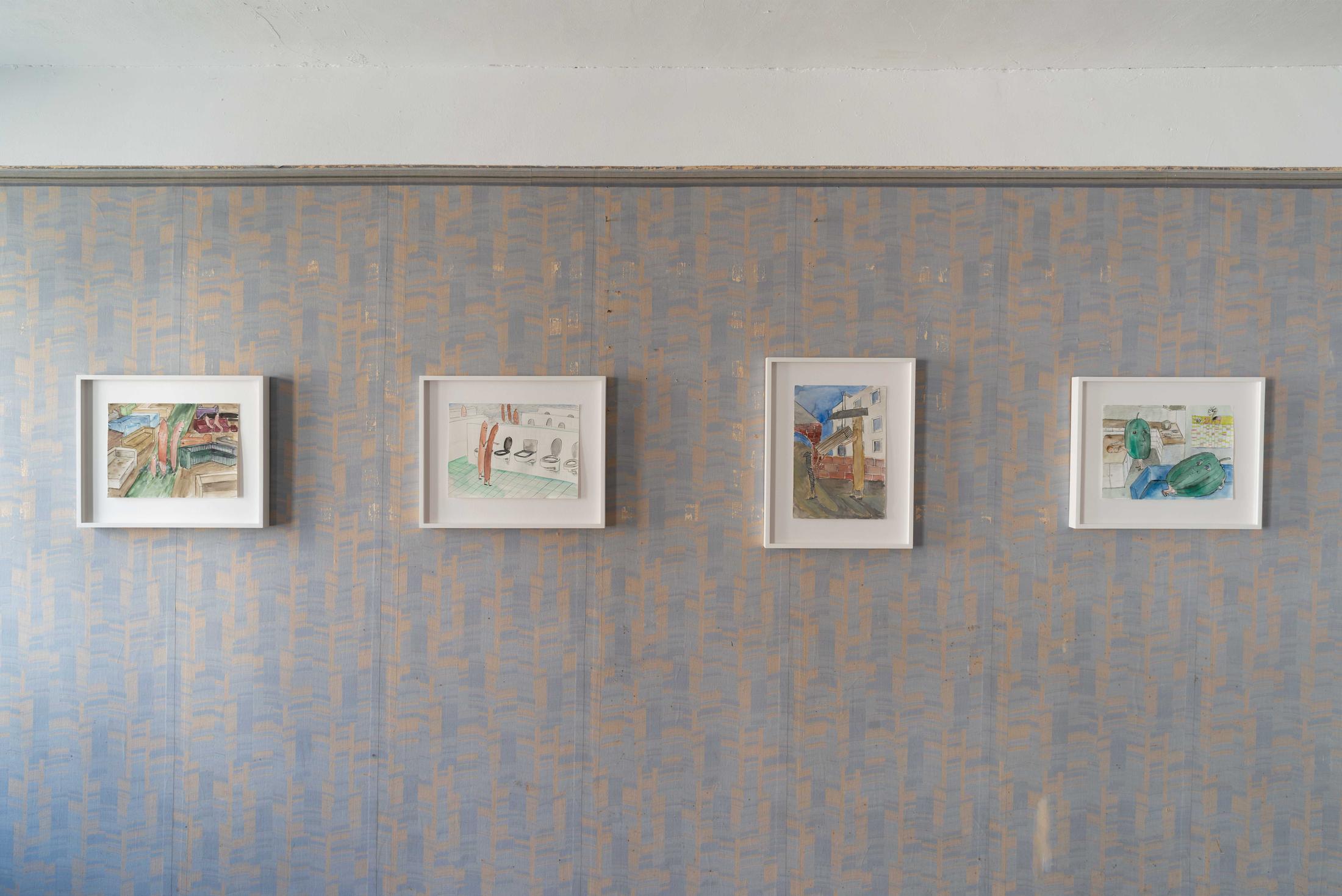 Exhibition View Groupshow «Watercolours, Chapter I» at Weiss Falk, Basel, 2020 / Photo: Flavio Karrer / Courtesy: the artists and Weiss Falk