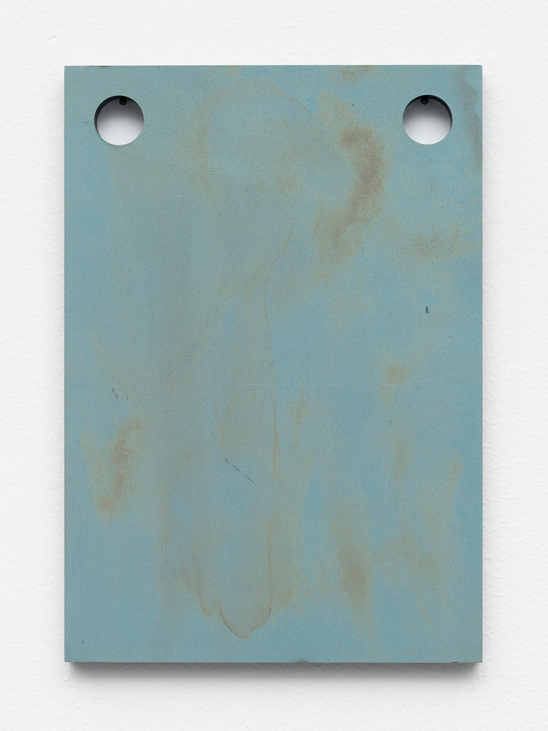 Exhibition View Groupshow «When color becomes form; view on Raphael Hefti, The Speech Of The Bleach, 2020, Anodized titanium, 30 x 21 x 2 cm, edition of 3 unique works» at VFO, Zurich, 2020 / Photo: Bernhard Strauss / Courtesy: the artists and VFO