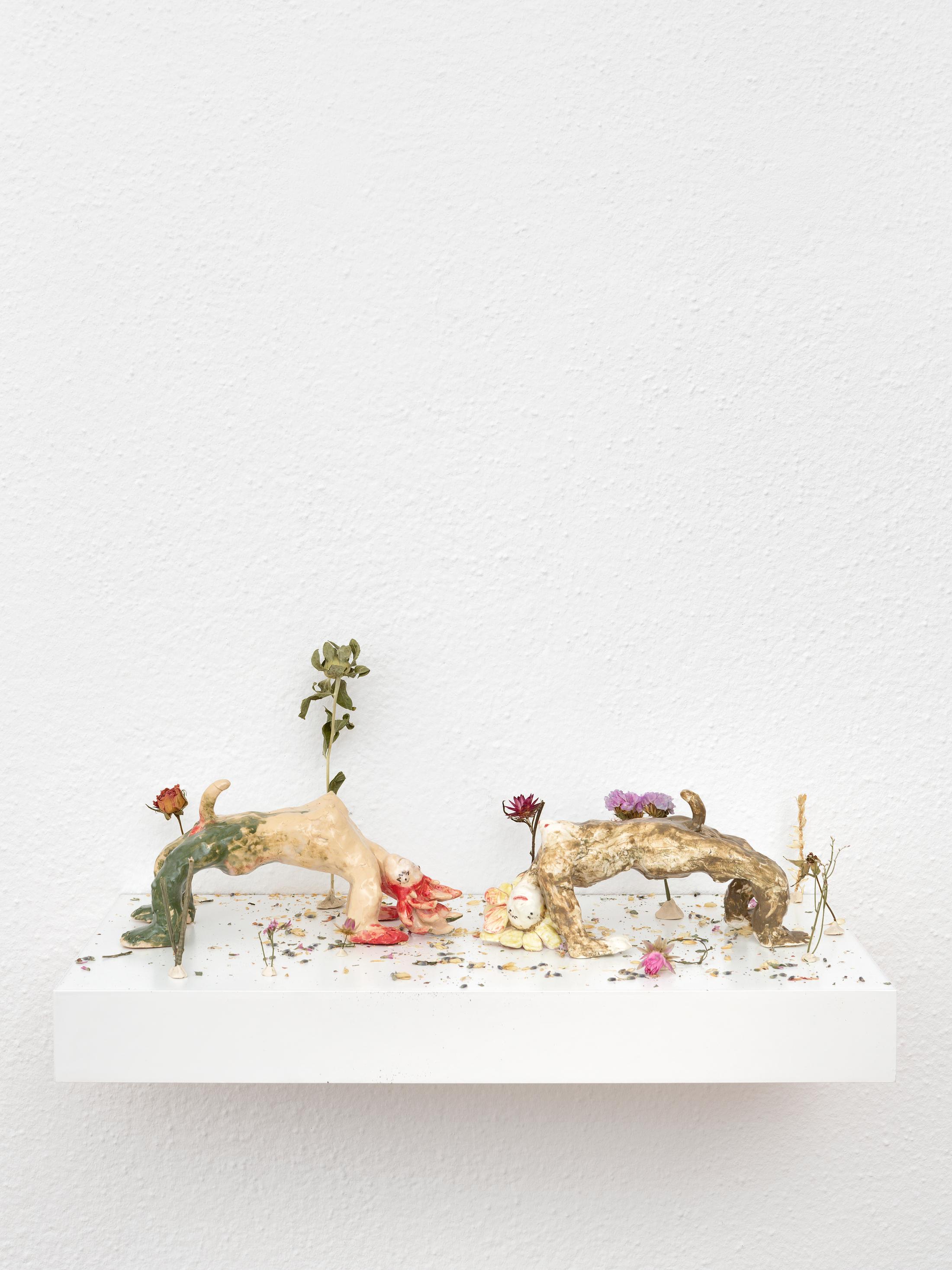 Exhibition View Group Show «When Red and White ain’t so Black and White, view on Vasilisa Palianina, Flora and Faina, 2021» at Sentiment, Zurich, 2022 / Photo: Julien Gremaud / Courtesy: the artists and Sentiment