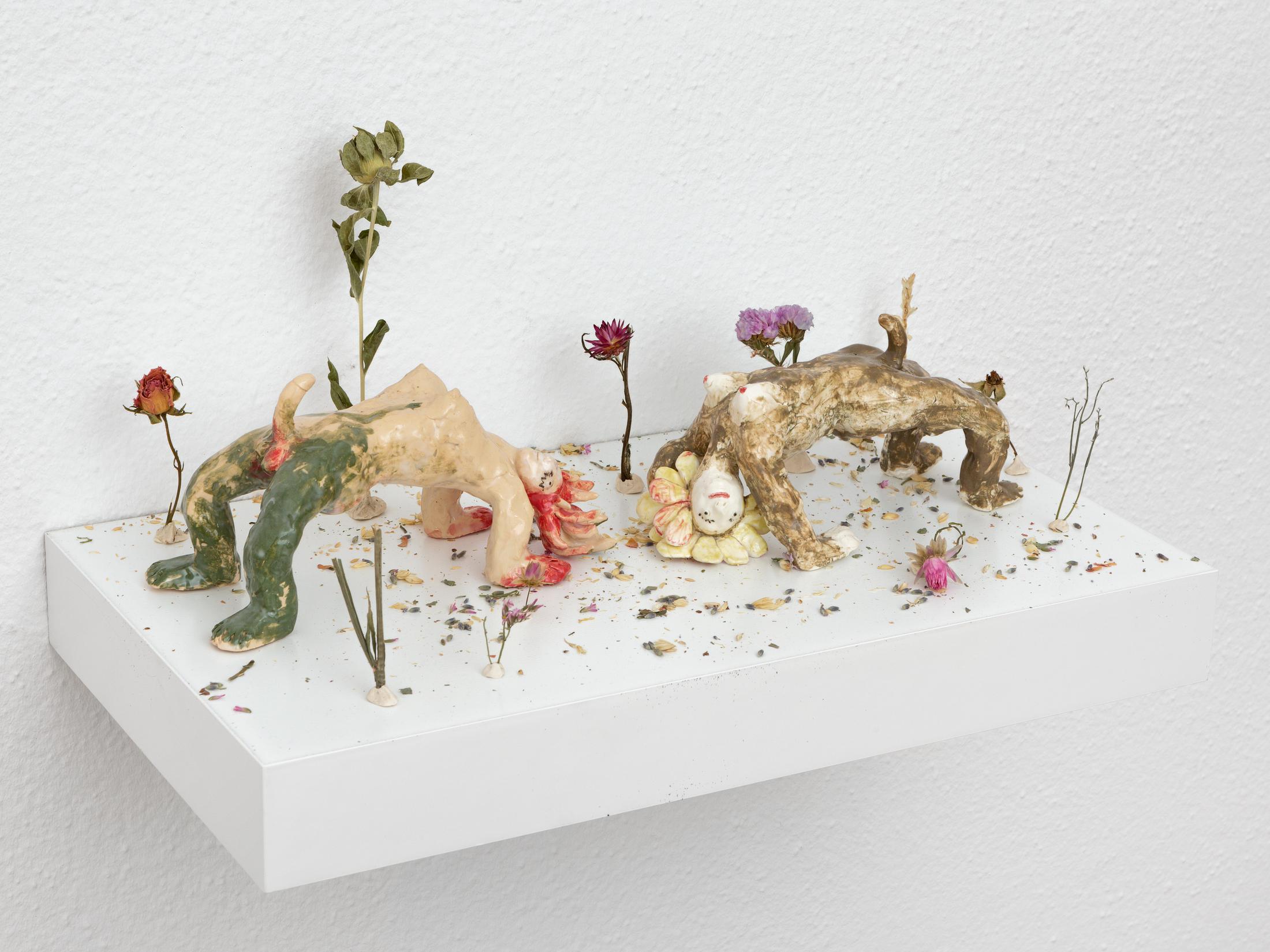 Exhibition View Group Show «When Red and White ain’t so Black and White, view on Vasilisa Palianina, Flora and Faina, 2021» at Sentiment, Zurich, 2022 / Photo: Julien Gremaud / Courtesy: the artists and Sentiment