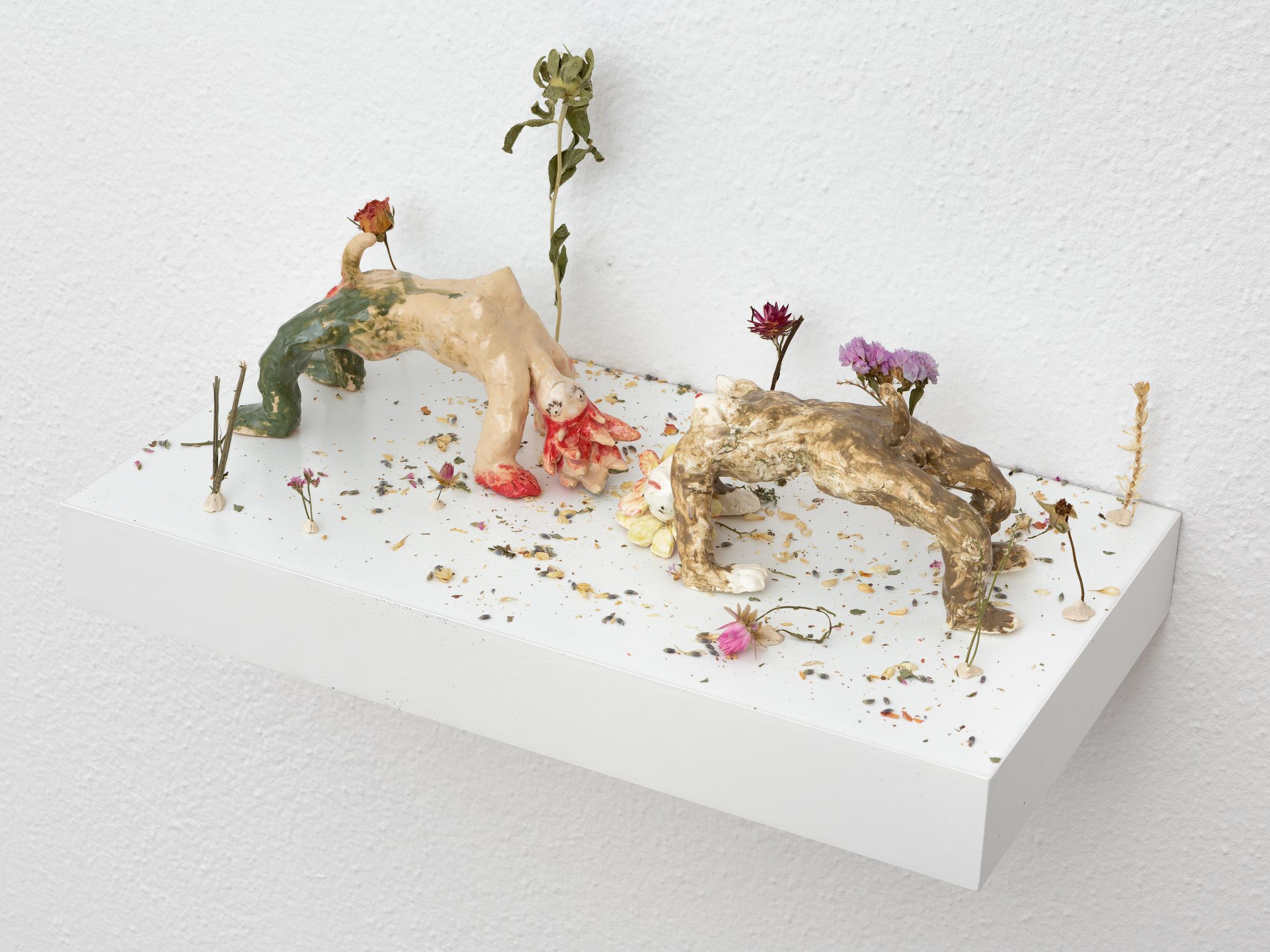 Exhibition View Group Show «When Red and White ain’t so Black and White, view on Vasilisa Palianina, Flora and Faina, 2021» at Sentiment, Zurich, 2022 / Photo: Julien Gremaud / Courtesy: the artists and Sentiment