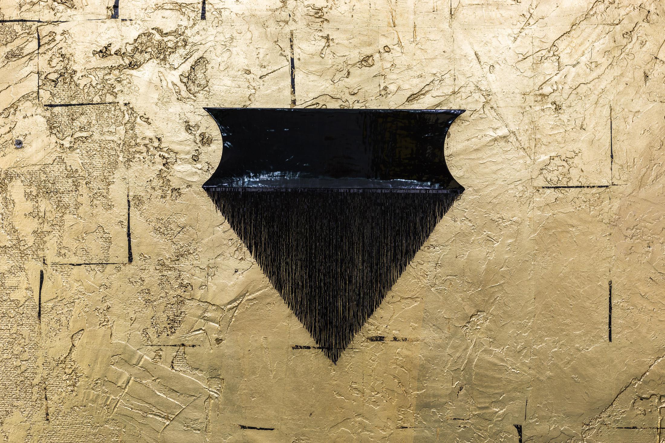 Exhibition View Groupshow «Whispering Walls; view on Brigit Naef, Devil in the sky, 2020, cardboard, acrylic paint, laquer, glassbeads, 46.5x48x1cm» at Last Tango, Zurich, 2020 / Photo: Kilian Bannwart / Courtesy: the artists and Last Tango