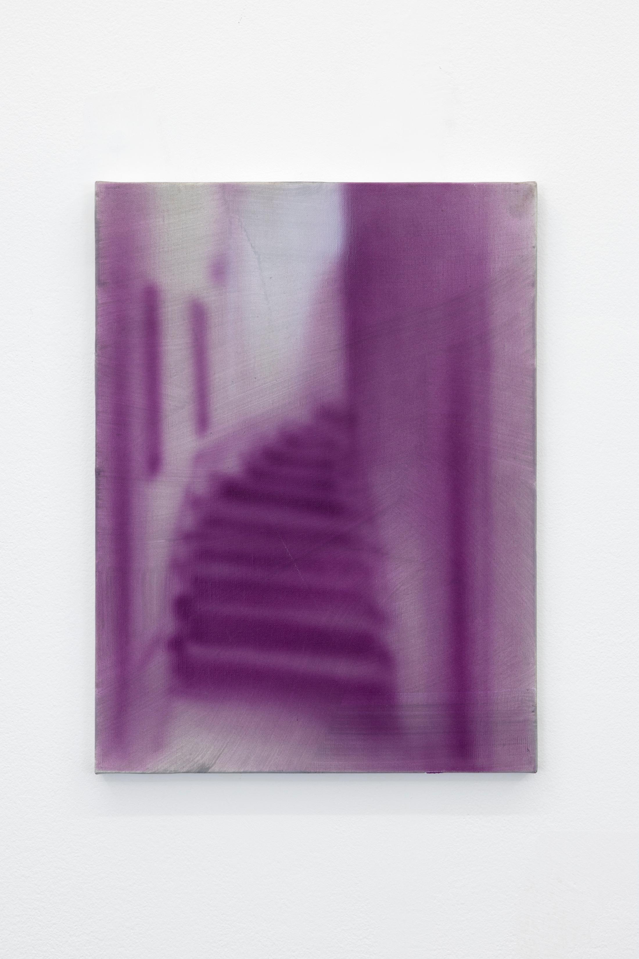 Exhibition View Will Sheldon Solo Show «Luxury Loneliness; view on Will Sheldon, Untitled (Purple), 2022, Airbrushed acrylic on canvas, 40.5 × 30.5 cm» at Weiss Falk, Basel, 2022 / Photo: Gina Folly / Courtesy: the artist and Weiss Falk