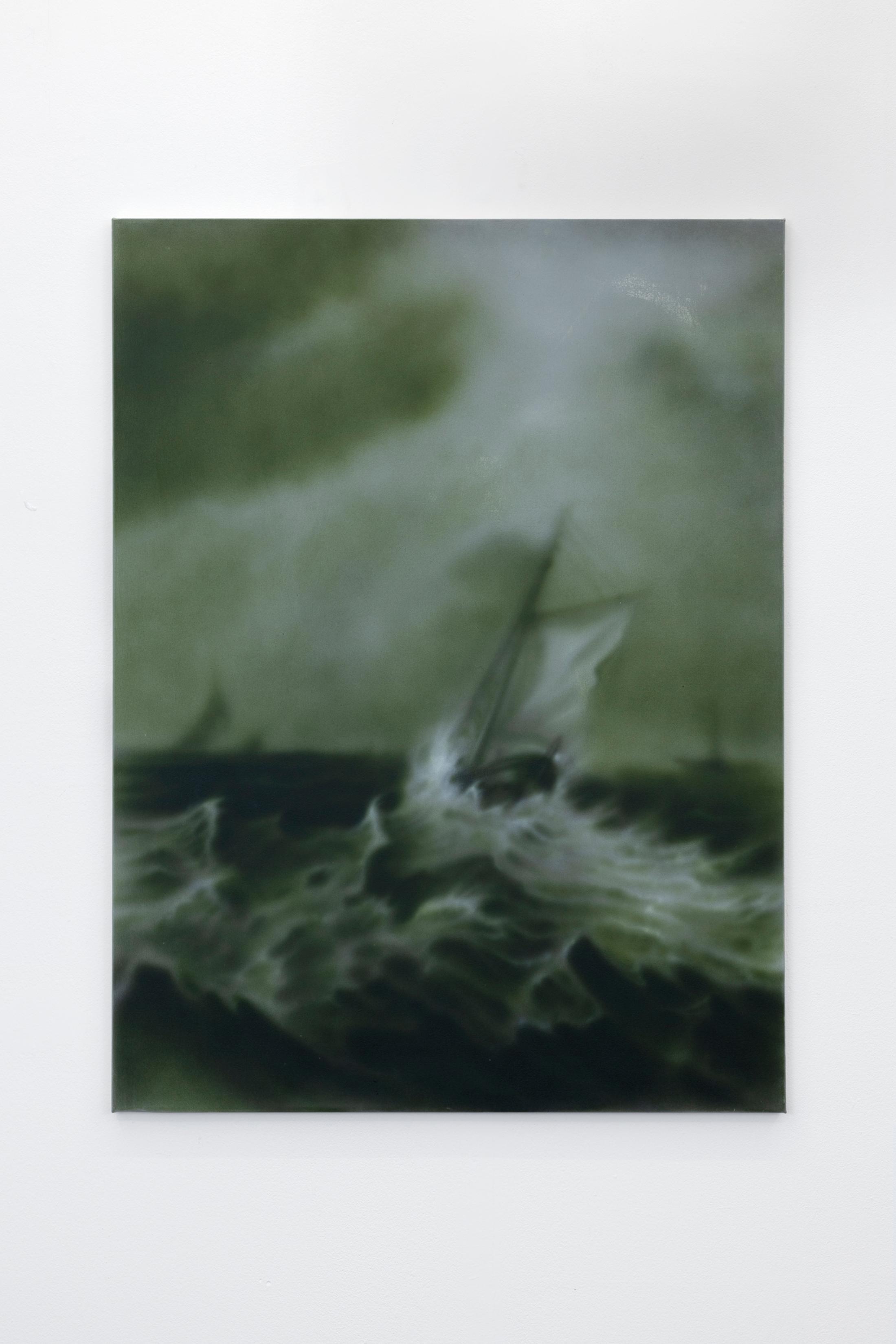 Exhibition View Will Sheldon Solo Show «Luxury Loneliness; view on Will Sheldon, Zephyr, 2022, Airbrushed acrylic on canvas, 101.5 × 76 cm» at Weiss Falk, Basel, 2022 / Photo: Gina Folly / Courtesy: the artist and Weiss Falk