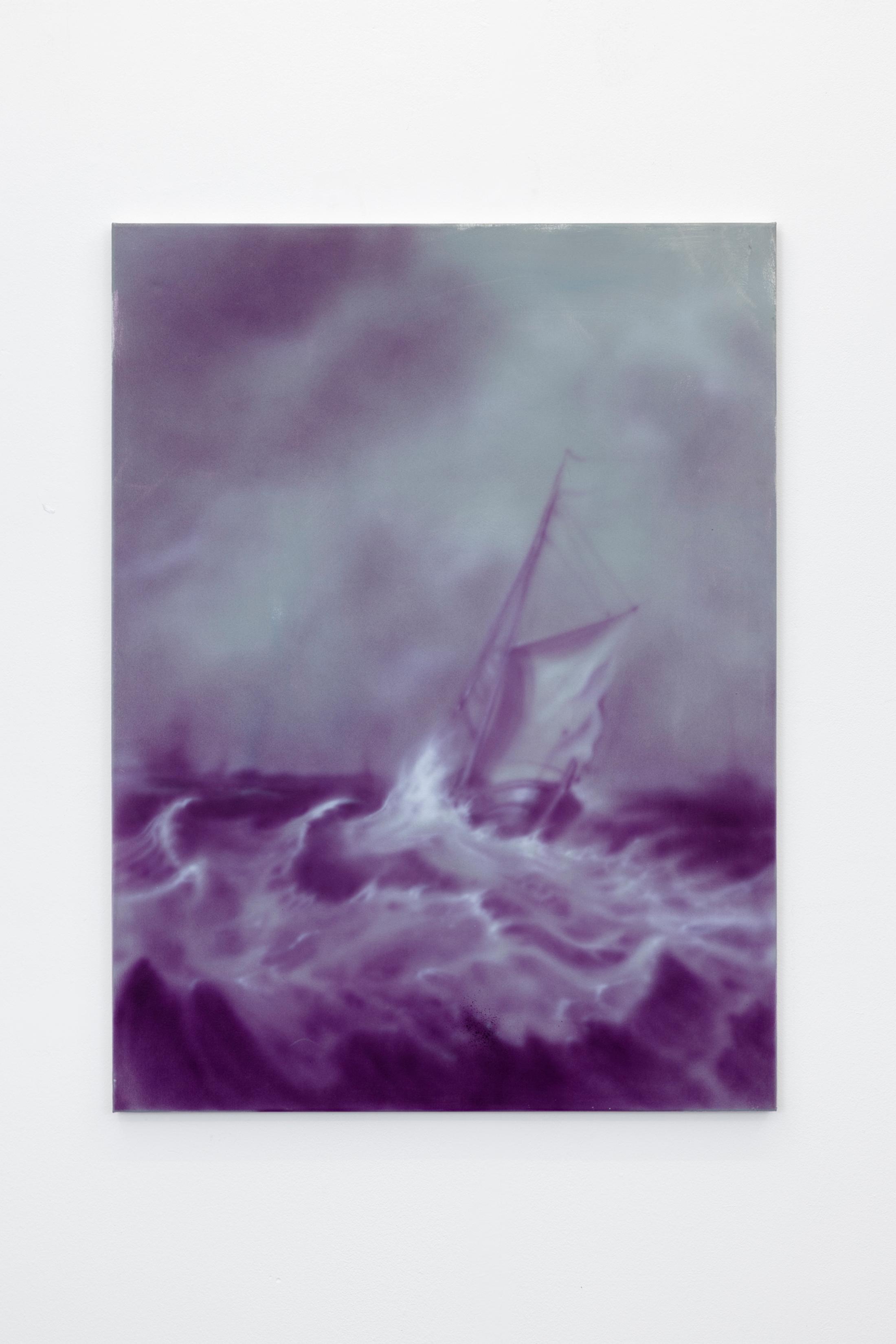 Exhibition View Will Sheldon Solo Show «Luxury Loneliness; view on Will Sheldon, Calypso, 2022, Airbrushed acrylic on canvas, 101.5 × 76 cm» at Weiss Falk, Basel, 2022 / Photo: Gina Folly / Courtesy: the artist and Weiss Falk